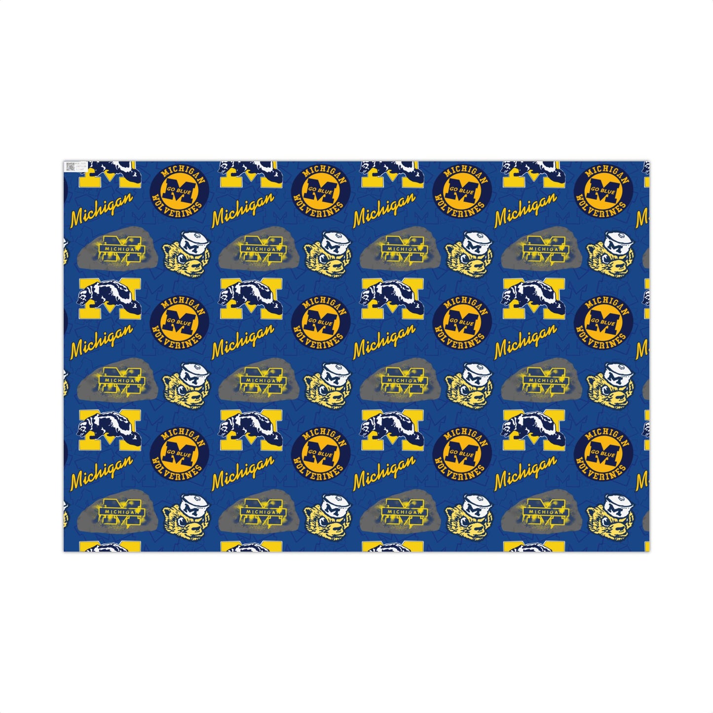 Michigan Wolverines Gift Wrap Paper – Blue & Maize Collegiate Pattern (Text: "Michigan")