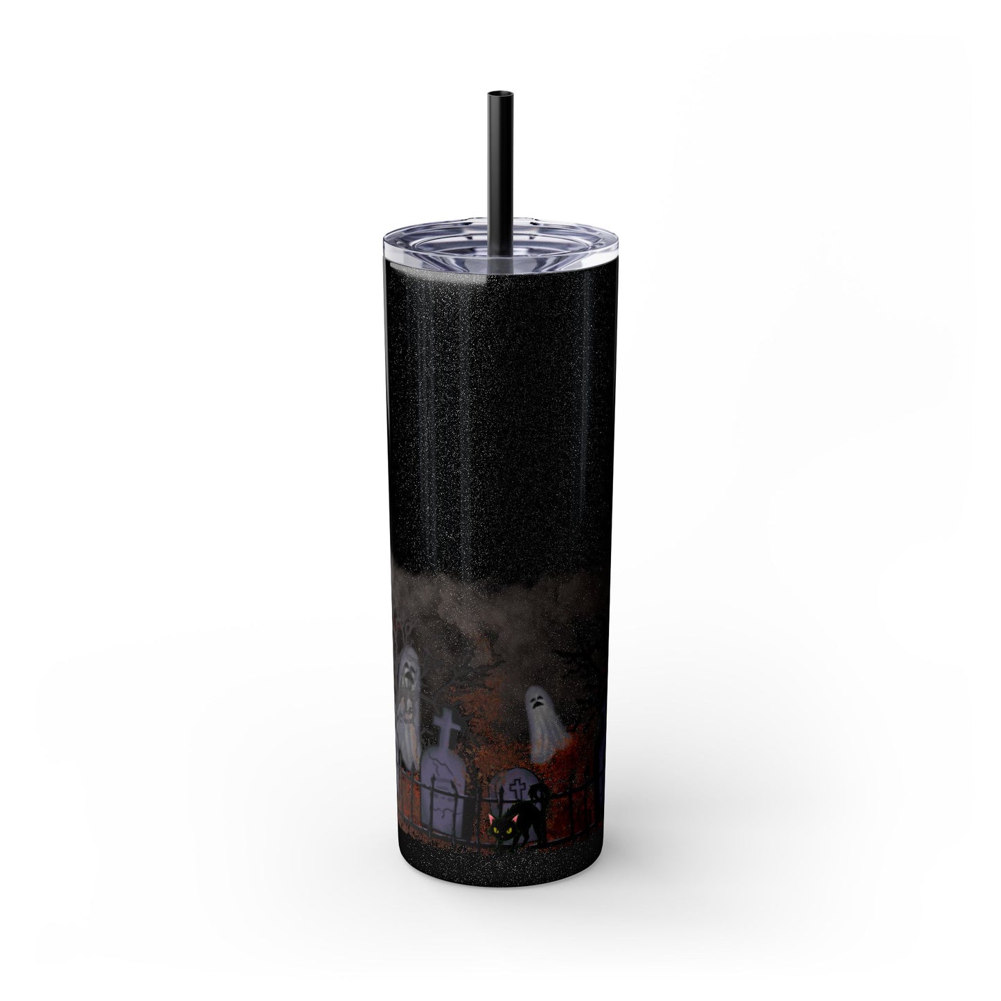 Graveyard Skinny Tumbler with Straw, Haunted House Design for Witchy Gatherings, 20oz Travel Mug, Trick or Treat Accessories, [...]
