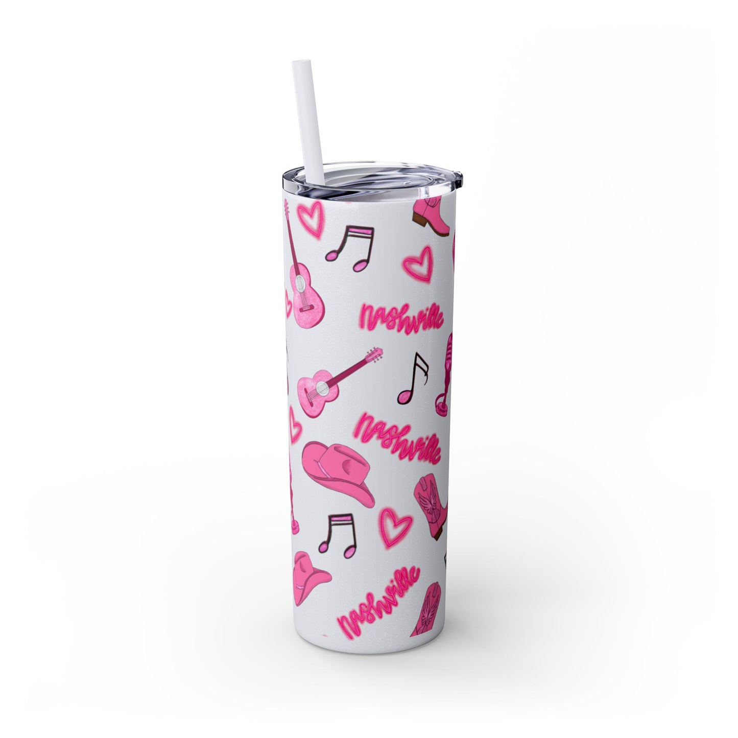 Pink Nashville Themed Skinny Tumbler | 20oz Drink Cup for Concerts, Parties, Gifts, Festivals, or Daily Use