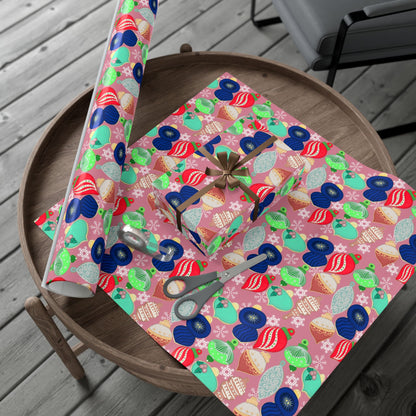 Cookie Holiday Ornament Gift Wrap Paper — Pink Retro Bauble Pattern