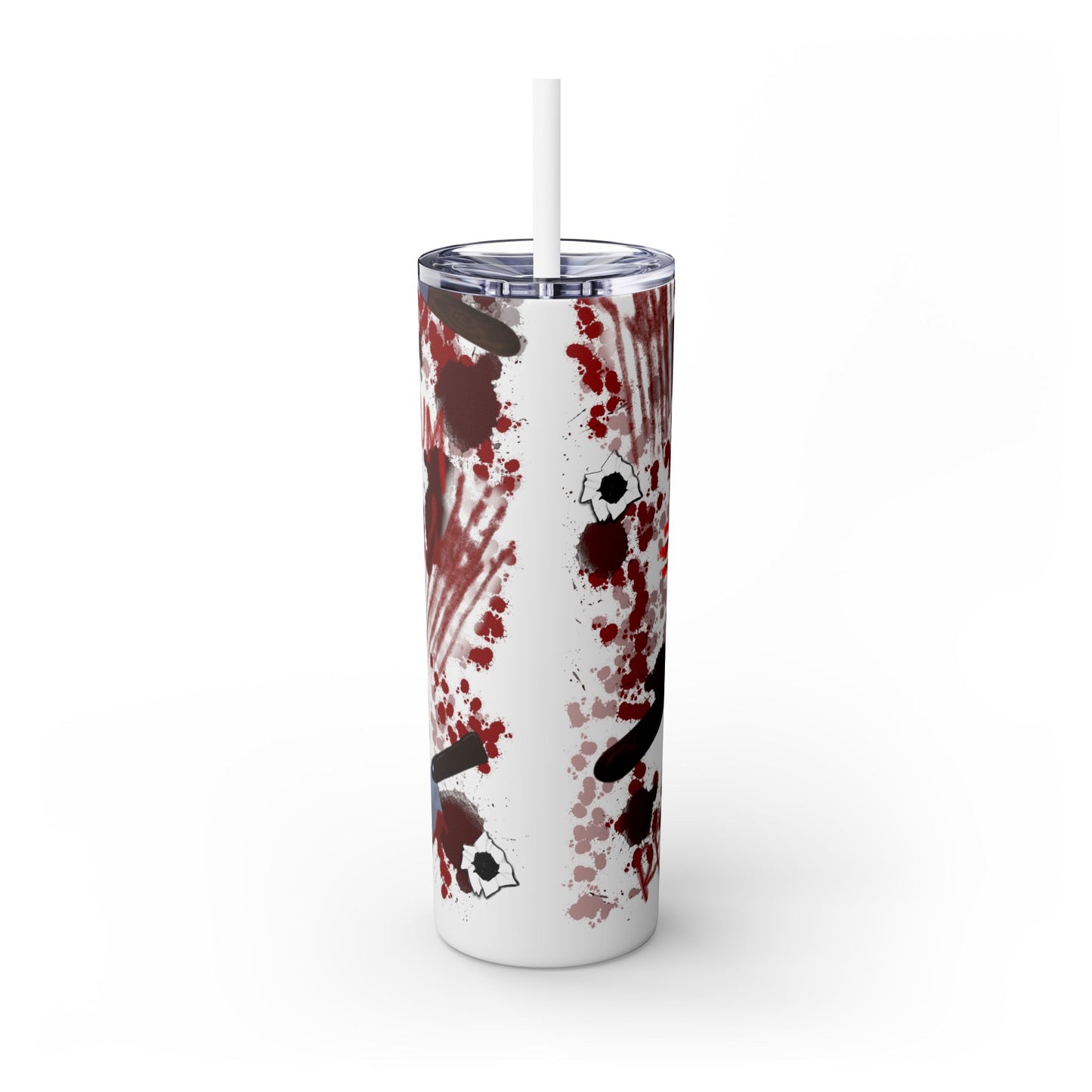 Blood Splatter Print Skinny Tumbler | 20oz Insulated Travel Cup, Unique Gift for Artists, Halloween Decor, Stylish Water Bottle, Revenge Themed