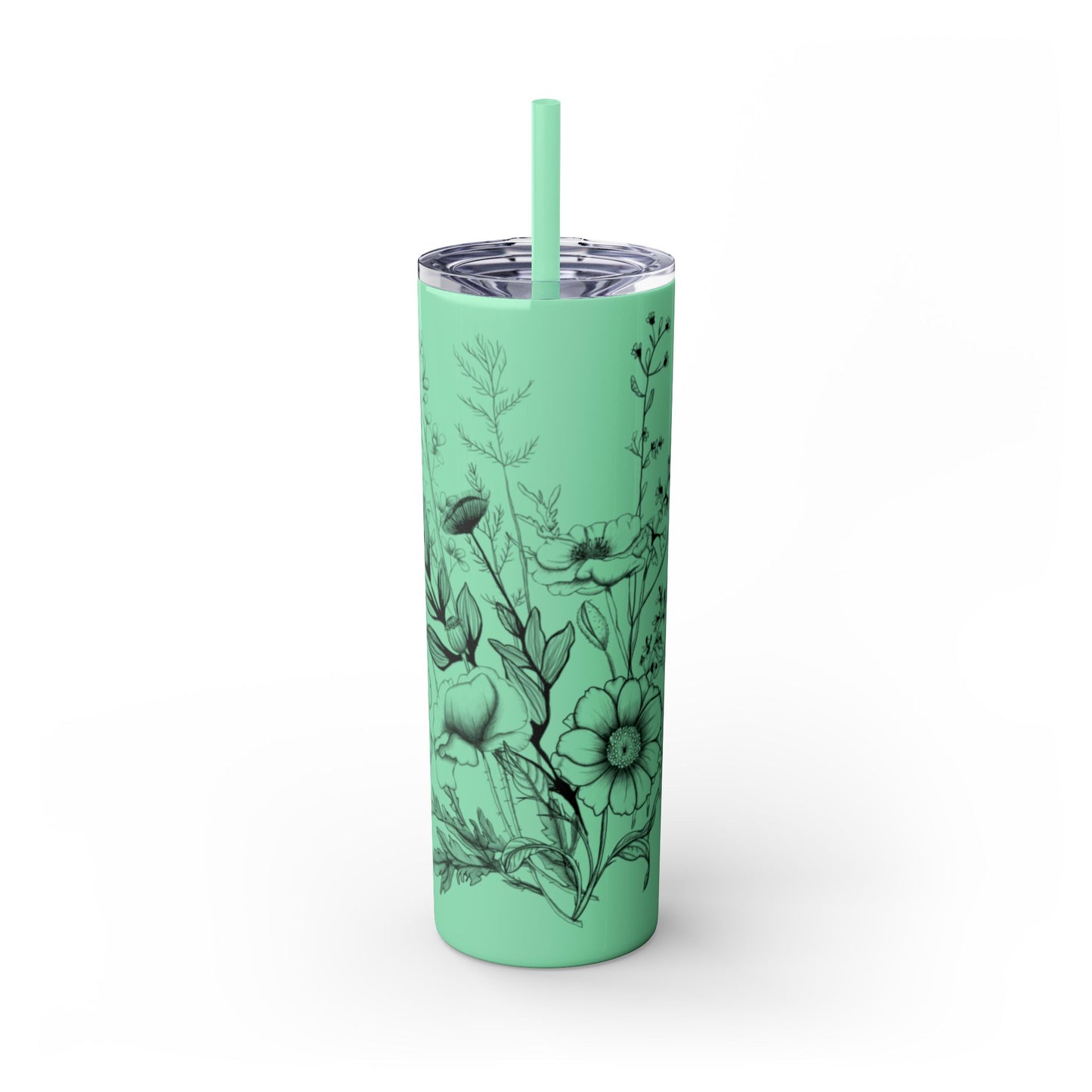 Floral Skinny Tumbler, Elegant Flower Design Drinkware, Perfect for Weddings, Gifts, or Everyday Use