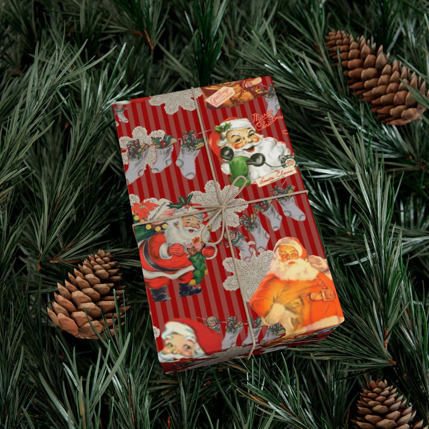 Vintage Santa Red Christmas Gift Wrap Paper — Retro Holiday Wrapping Sheets