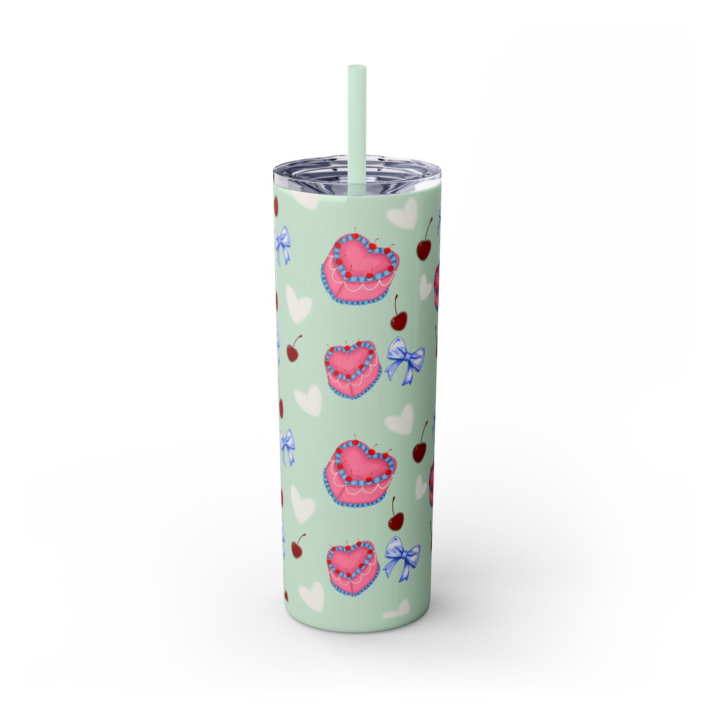 Heart Cake Skinny Tumbler, 20oz | Cute Hearts & Bows Drinkware | Gift for Her, Love Mug, Floral Tumbler, Sweetheart Tumbler