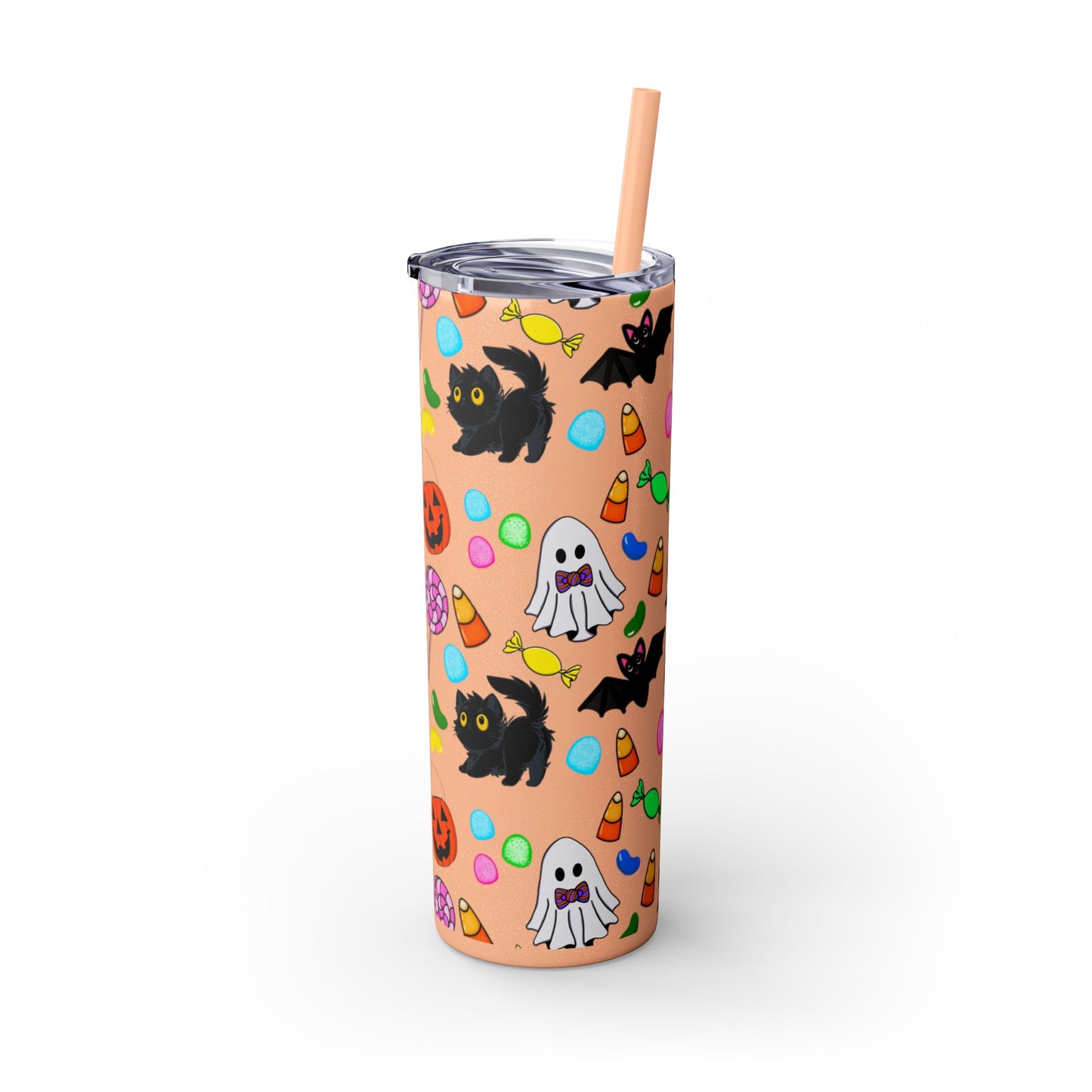 Cute Halloween Skinny Tumbler, 20oz Cat and Ghost Design, Spooky Drinkware, Trick-or-Treat Cup, Party Accessory, Fall Decor