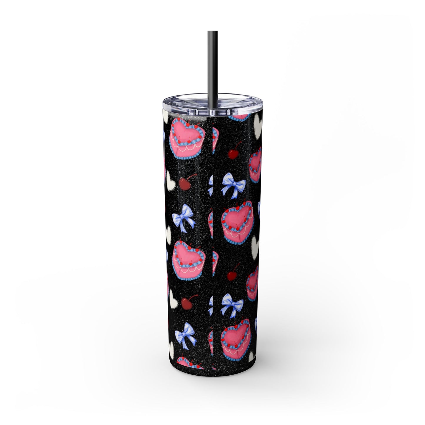 Heart Cake Skinny Tumbler, 20oz | Cute Hearts & Bows Drinkware | Gift for Her, Love Mug, Floral Tumbler, Sweetheart Tumbler