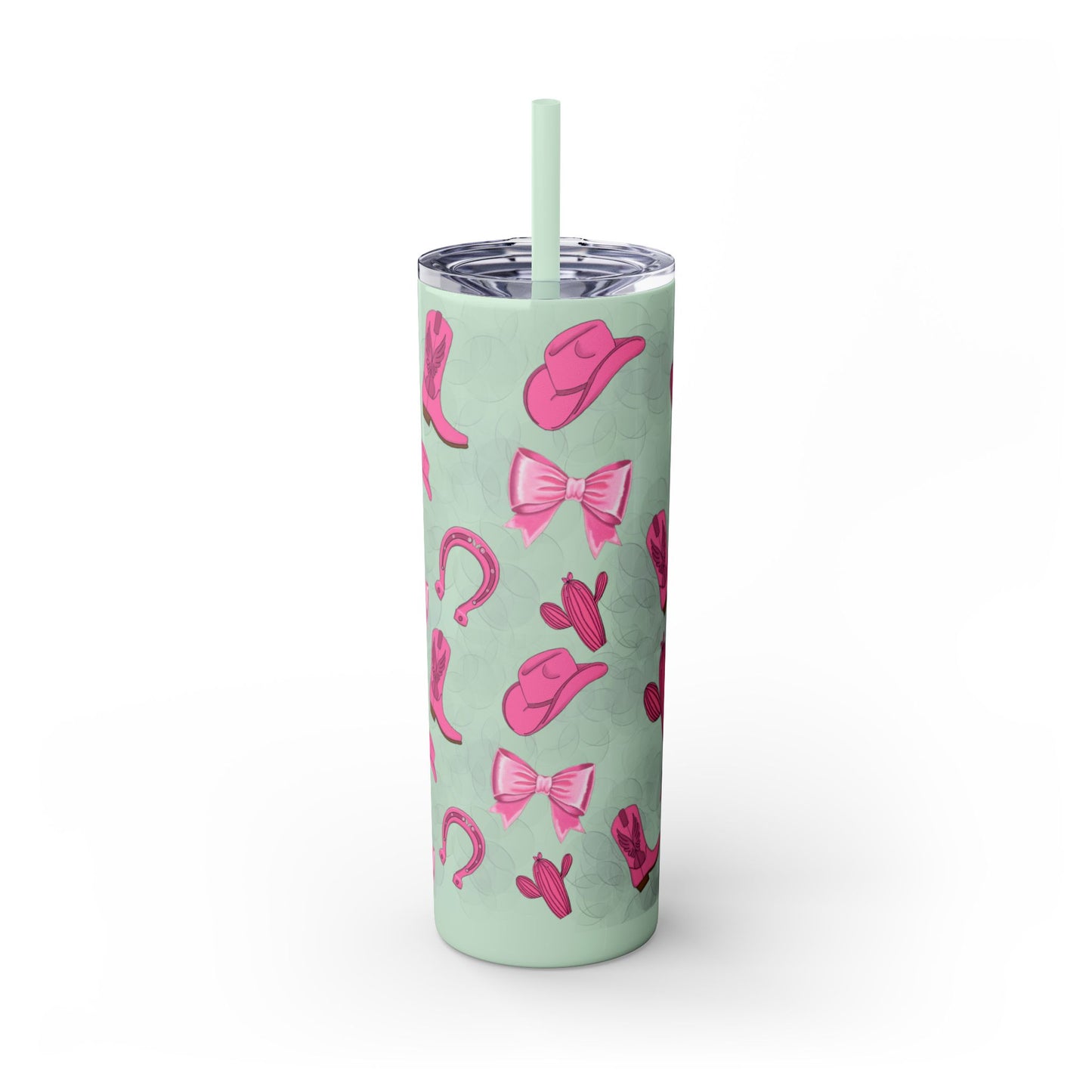 Fun Pink Cowgirl Skinny Tumbler - 20oz, Western Style Drinkware, Cactus and Bow Design, Perfect for Gifts, Summer Parties, or Rodeos