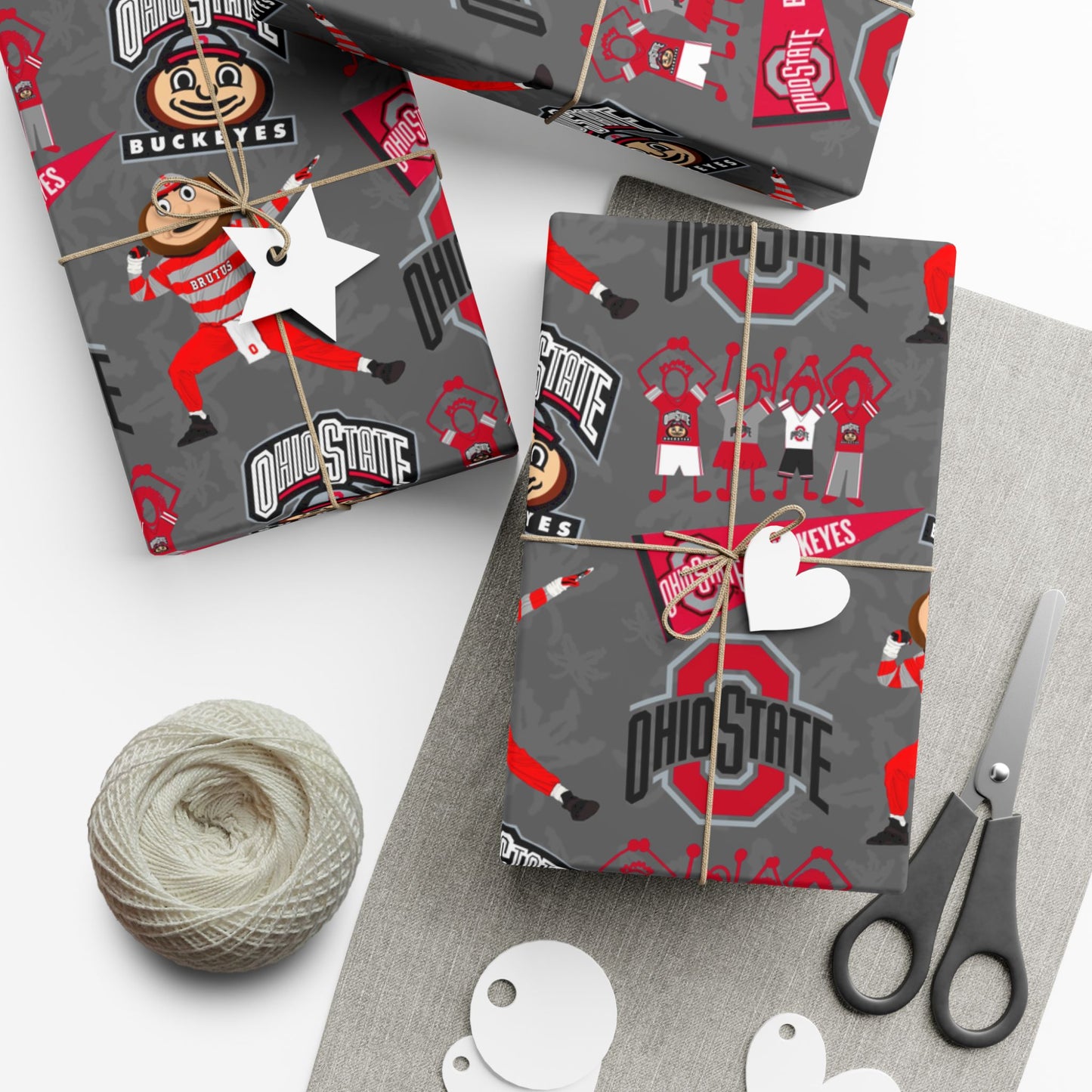 Ohio State Buckeyes Gift Wrap Paper - Brutus Mascot College Football Wrapping Paper