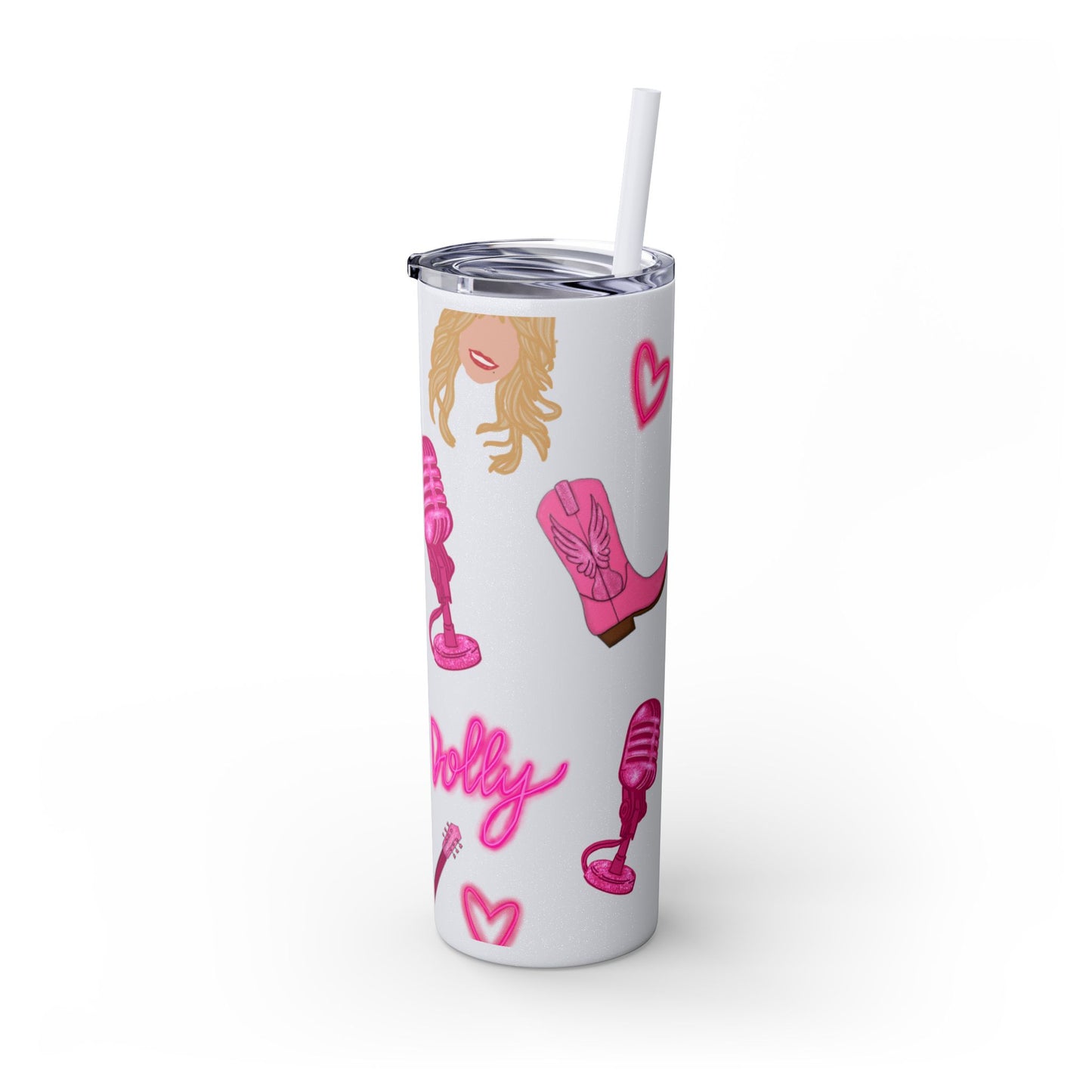Dolly Parton Tumbler, 20oz Skinny Drinkware with Straw, Perfect for Concerts, Gifts for Music Lovers, Cute Pink Design, Fun Party Favor