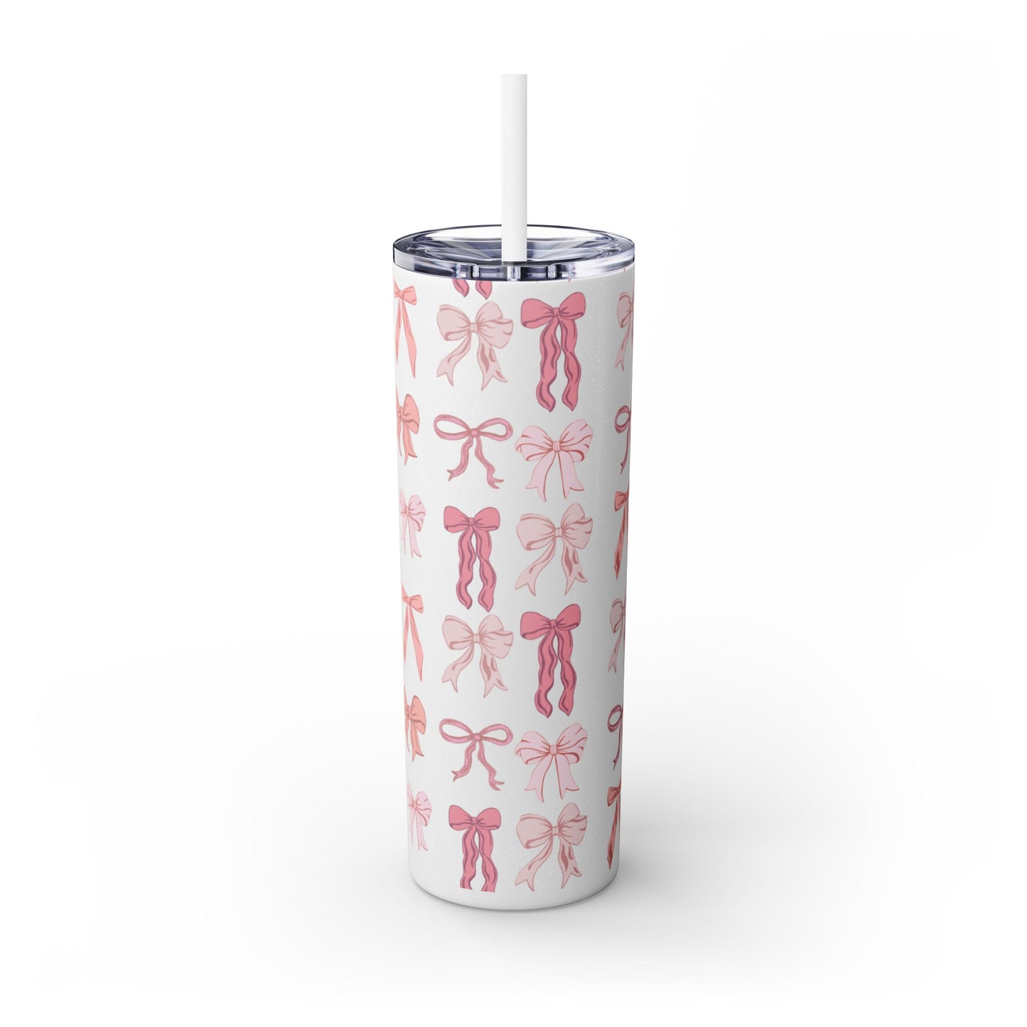Cute Bow Pattern Skinny Tumbler, 20oz Travel Mug, Gift for Her, Bridesmaid Gift, Bachelorette Party Favor, Hydration Cup
