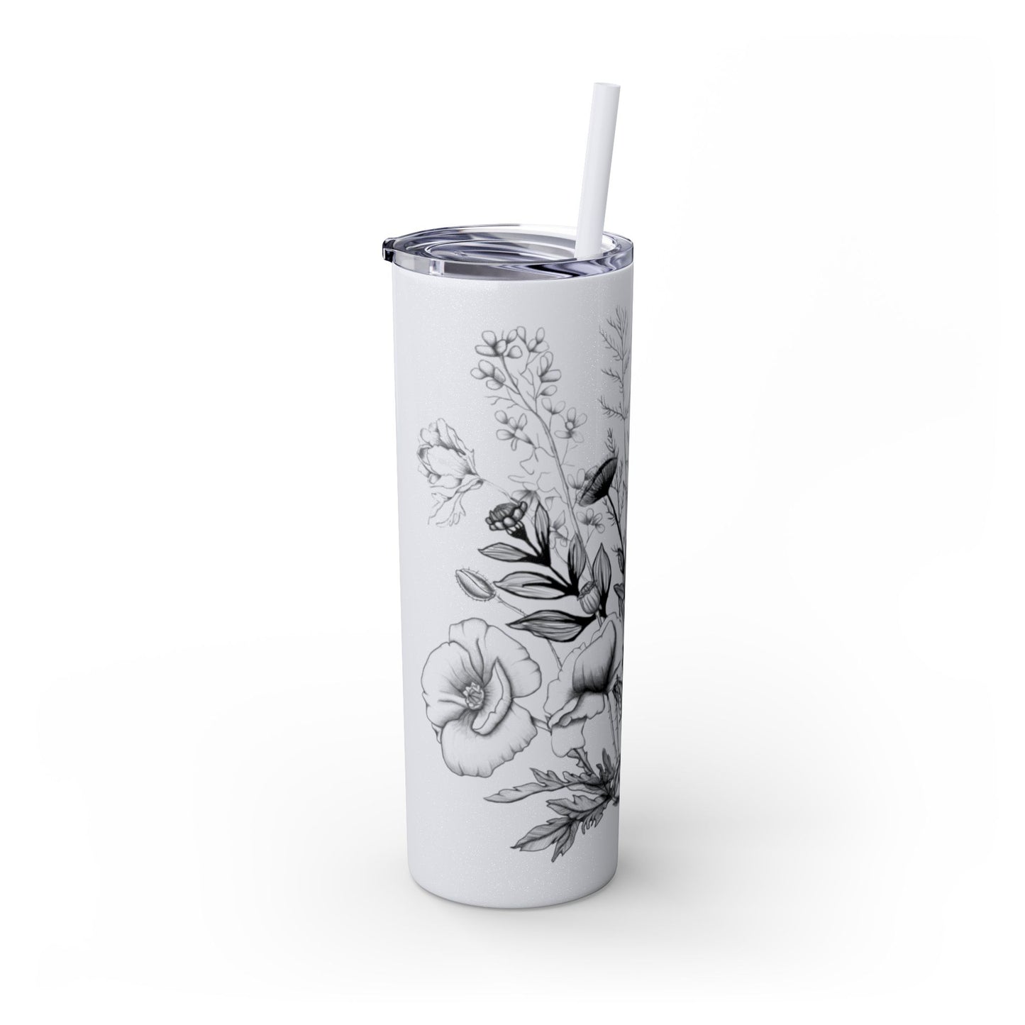 Floral Skinny Tumbler, Elegant Flower Design Drinkware, Perfect for Weddings, Gifts, or Everyday Use