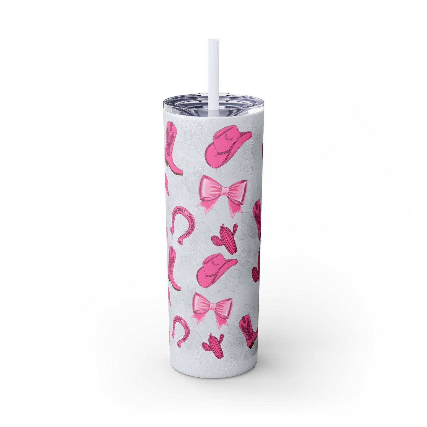 Fun Pink Cowgirl Skinny Tumbler - 20oz, Western Style Drinkware, Cactus and Bow Design, Perfect for Gifts, Summer Parties, or Rodeos
