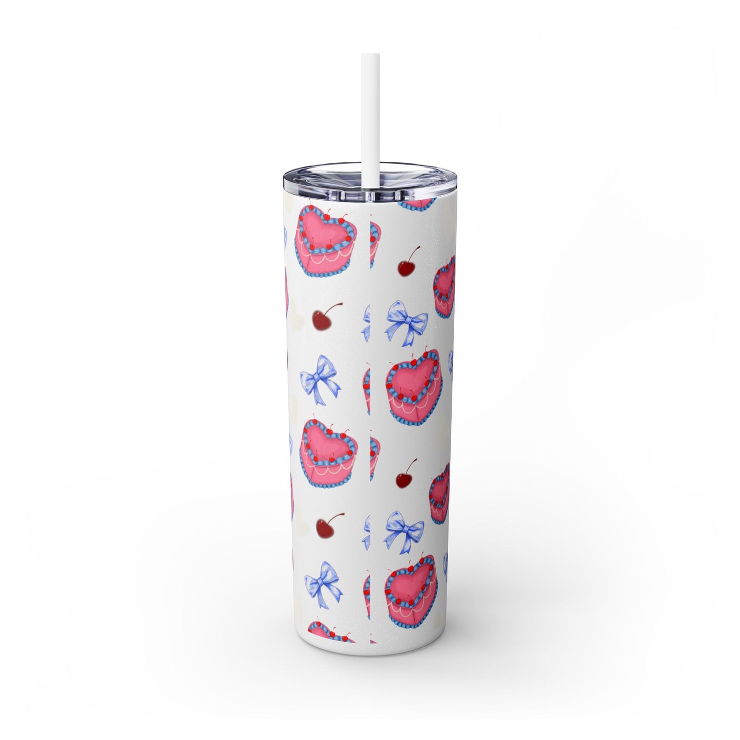 Heart Cake Skinny Tumbler, 20oz | Cute Hearts & Bows Drinkware | Gift for Her, Love Mug, Floral Tumbler, Sweetheart Tumbler