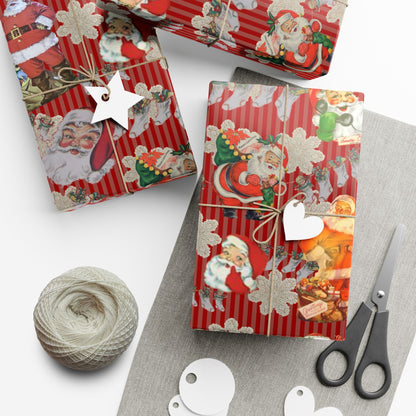 Vintage Santa Red Christmas Gift Wrap Paper — Retro Holiday Wrapping Sheets