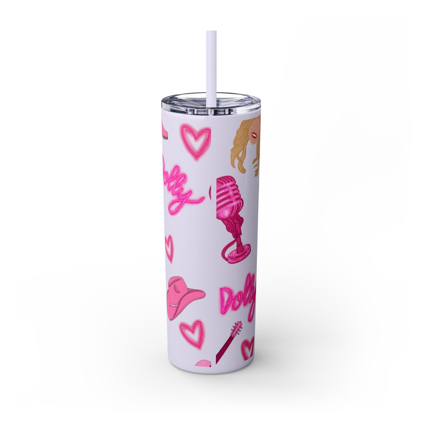 Dolly Parton Tumbler, 20oz Skinny Drinkware with Straw, Perfect for Concerts, Gifts for Music Lovers, Cute Pink Design, Fun Party Favor