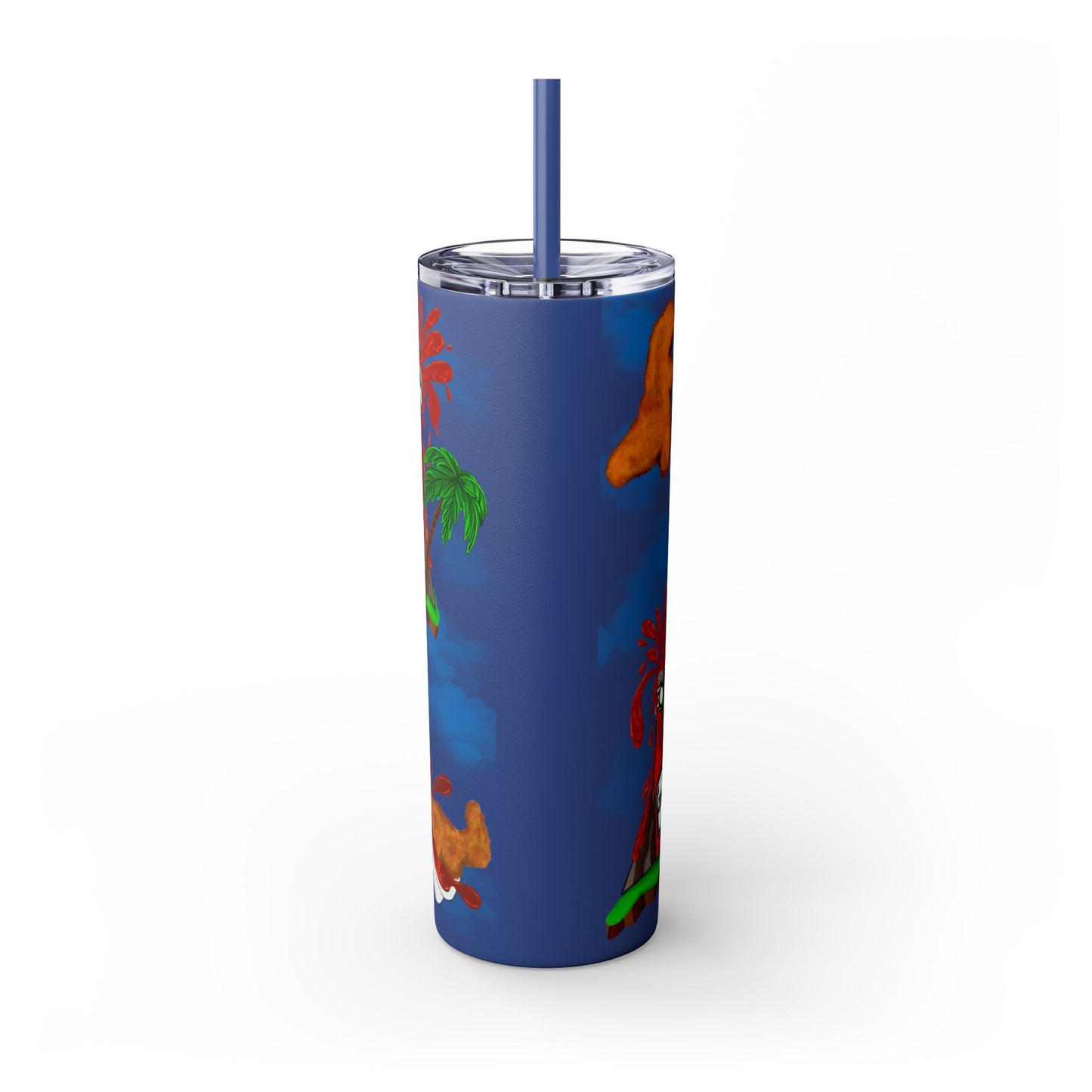 Dino Nuggets Tropical Themed Skinny Tumbler with Straw, 20oz | Fun Vacation Drinkware, Summer, Hawaiian Party, Gift for Beach Lovers