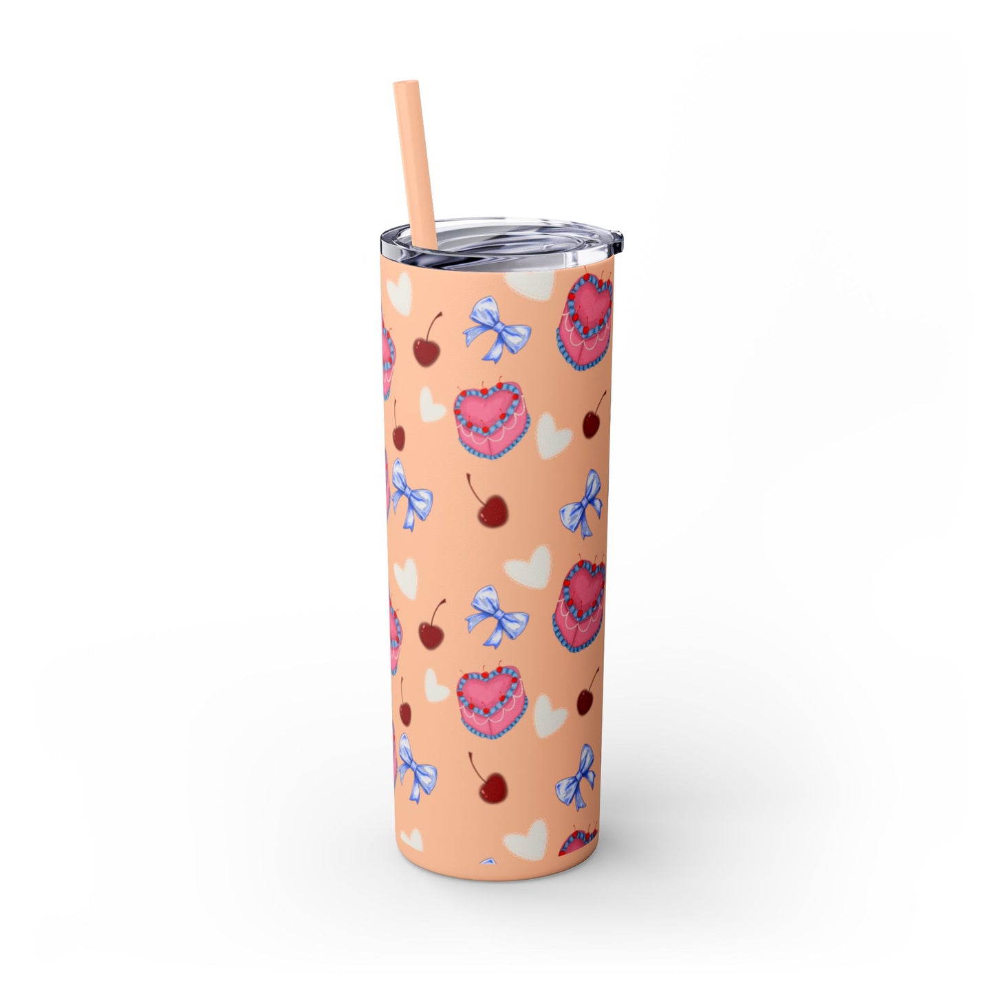 Heart Cake Skinny Tumbler, 20oz | Cute Hearts & Bows Drinkware | Gift for Her, Love Mug, Floral Tumbler, Sweetheart Tumbler