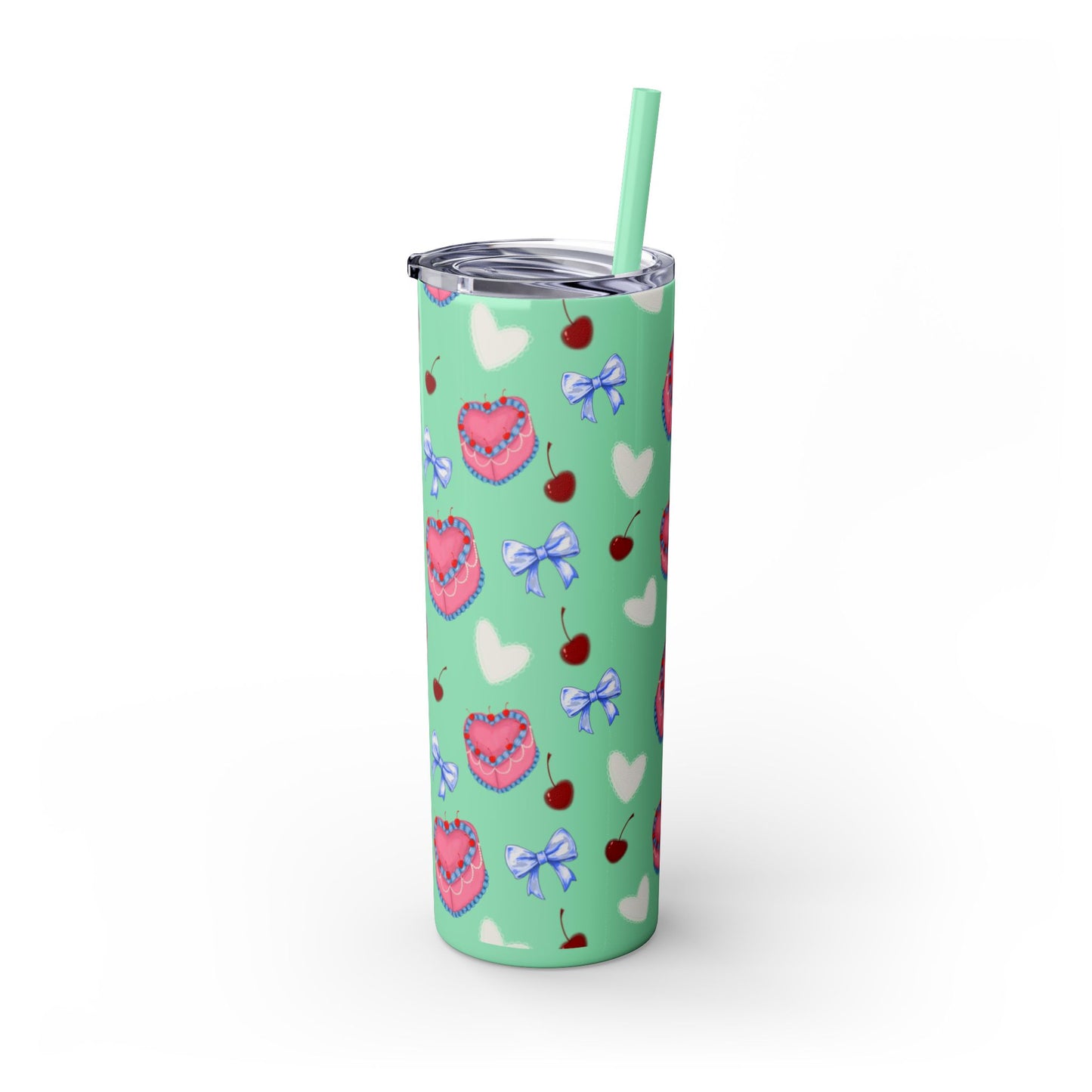 Heart Cake Skinny Tumbler, 20oz | Cute Hearts & Bows Drinkware | Gift for Her, Love Mug, Floral Tumbler, Sweetheart Tumbler