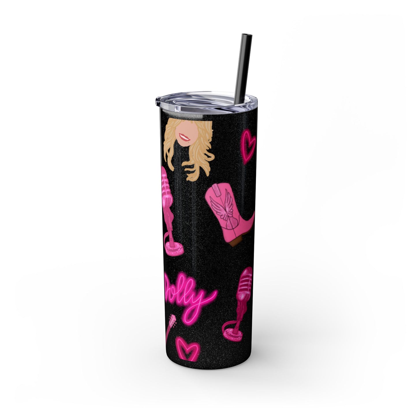 Dolly Parton Tumbler, 20oz Skinny Drinkware with Straw, Perfect for Concerts, Gifts for Music Lovers, Cute Pink Design, Fun Party Favor