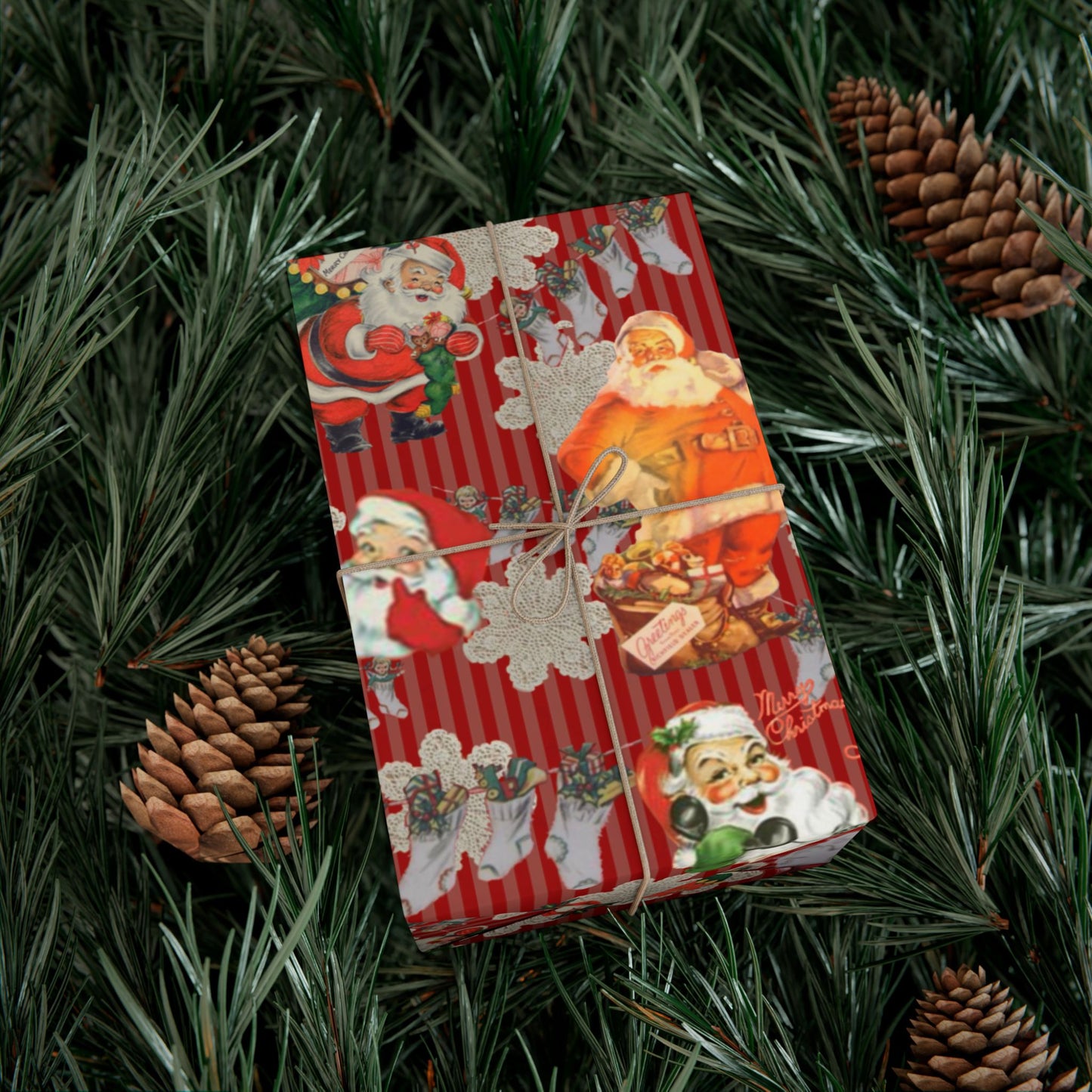 Vintage Santa Red Christmas Gift Wrap Paper — Retro Holiday Wrapping Sheets