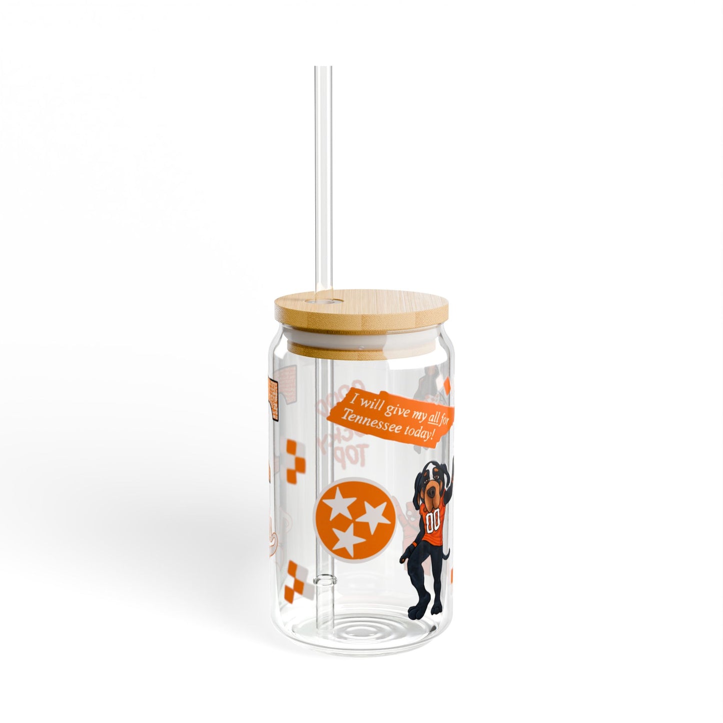 Tennessee Sipper Glass, 16oz | Cute Drinking Jar with Straw | College Fan Gift | Fall Football Season Decor | Unique Party Cup