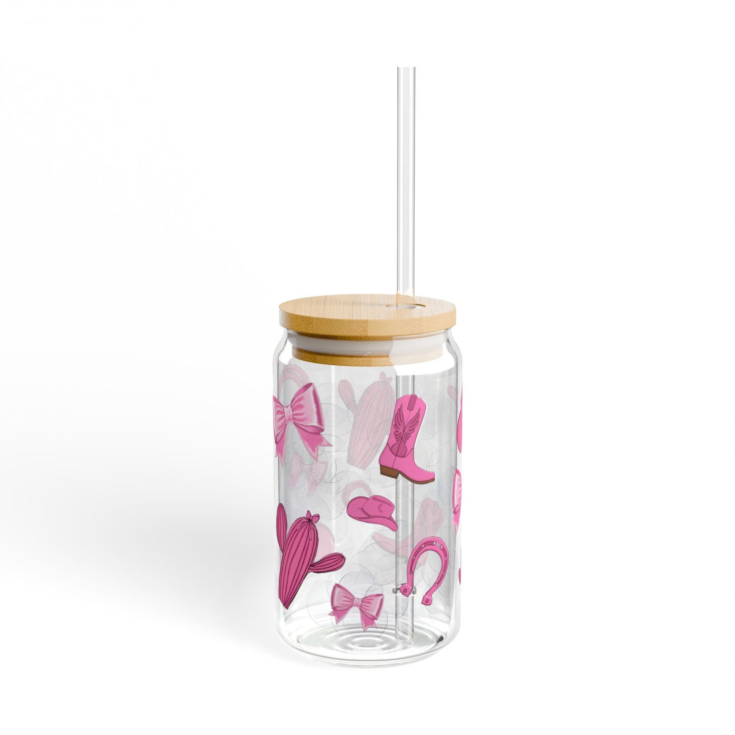 Cowgirl Sipper Glass - 16oz, Fun Drinkware for Parties, Unique Home Decor, Gift for Kids, Pink Design, Eco-Friendly Straw