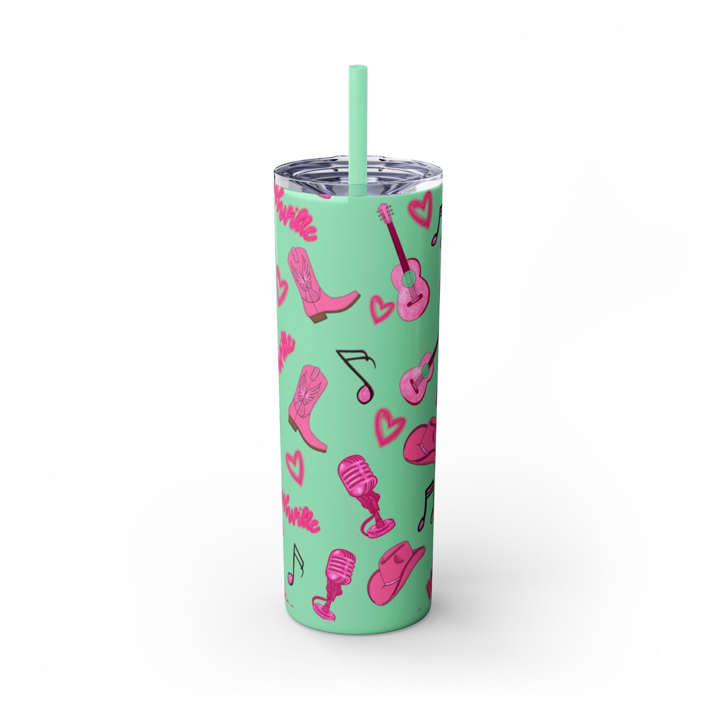 Pink Nashville Themed Skinny Tumbler | 20oz Drink Cup for Concerts, Parties, Gifts, Festivals, or Daily Use