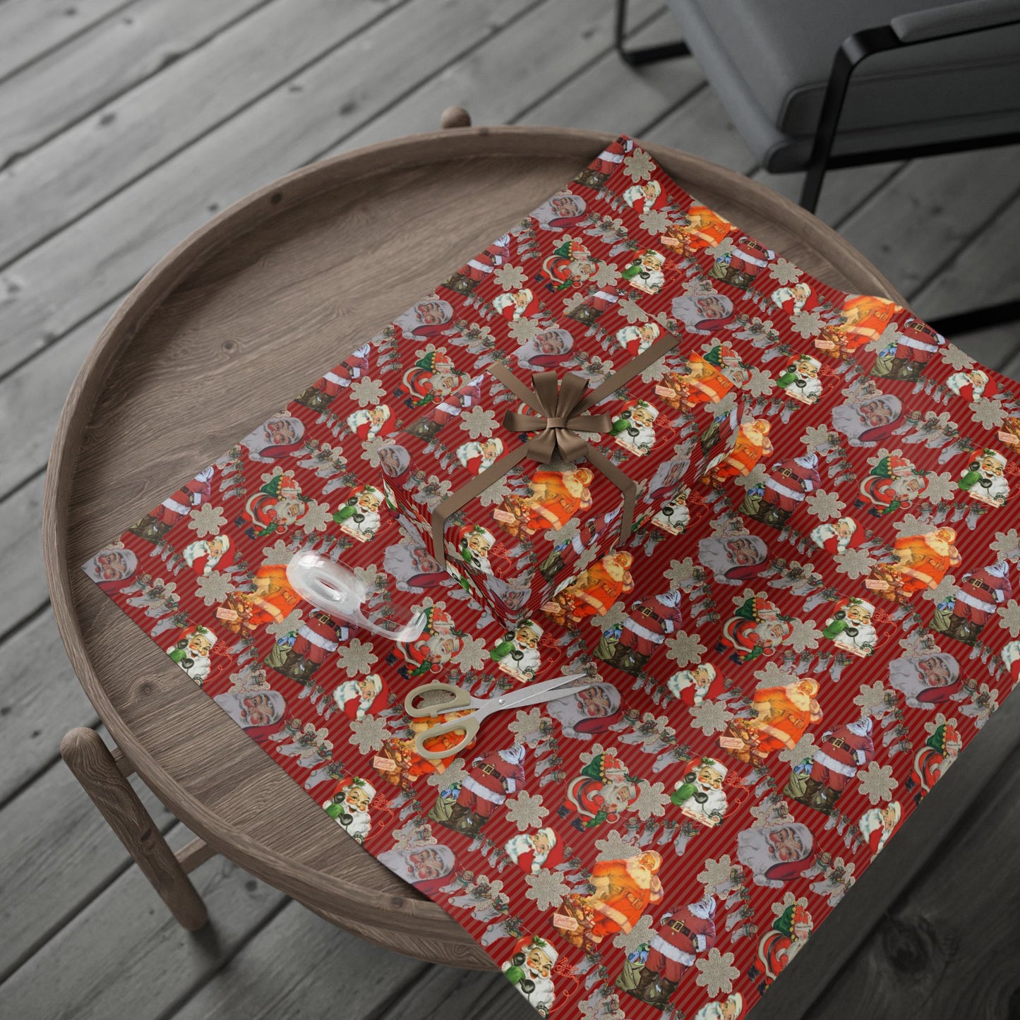 Vintage Santa & Ornaments Christmas Wrapping Paper Roll