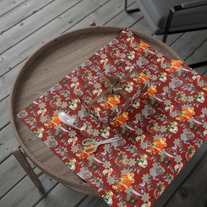 Vintage Santa & Ornaments Christmas Wrapping Paper Roll