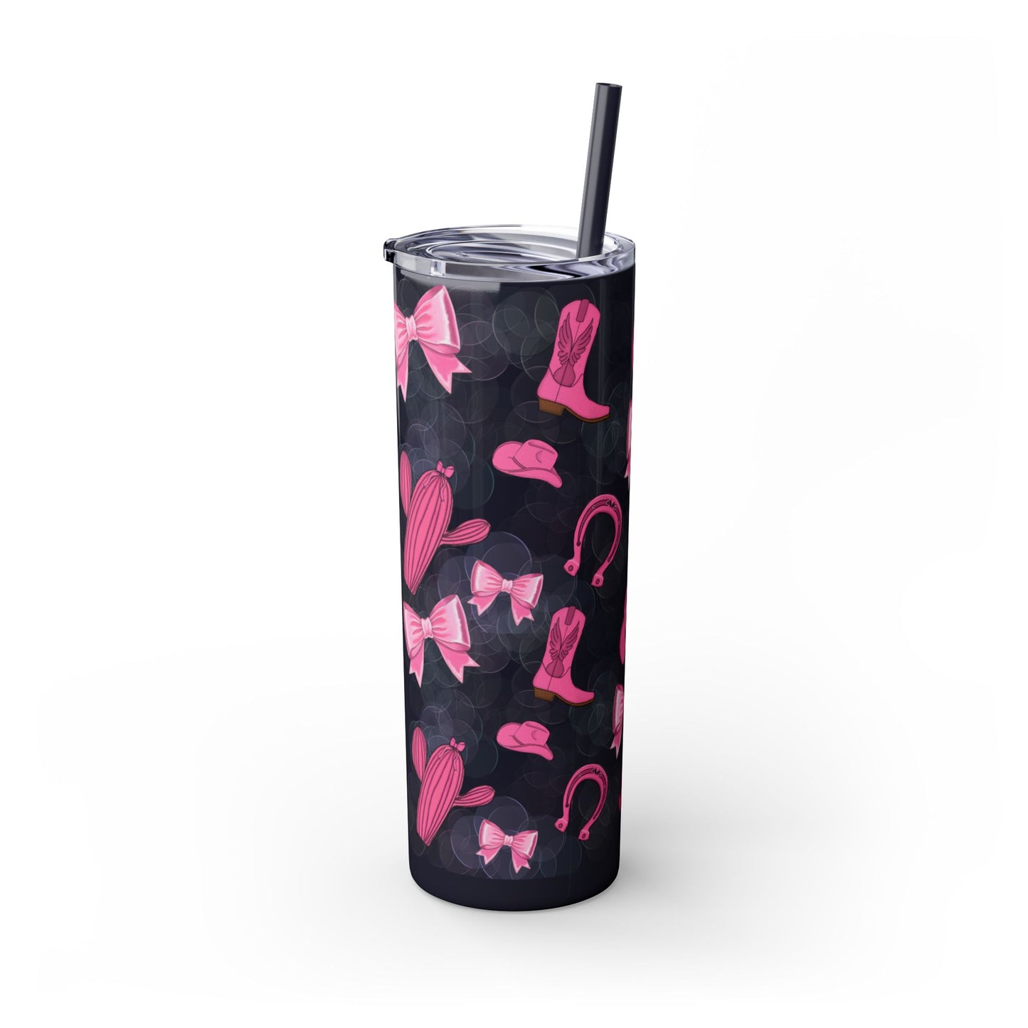Fun Pink Cowgirl Skinny Tumbler - 20oz, Western Style Drinkware, Cactus and Bow Design, Perfect for Gifts, Summer Parties, or Rodeos