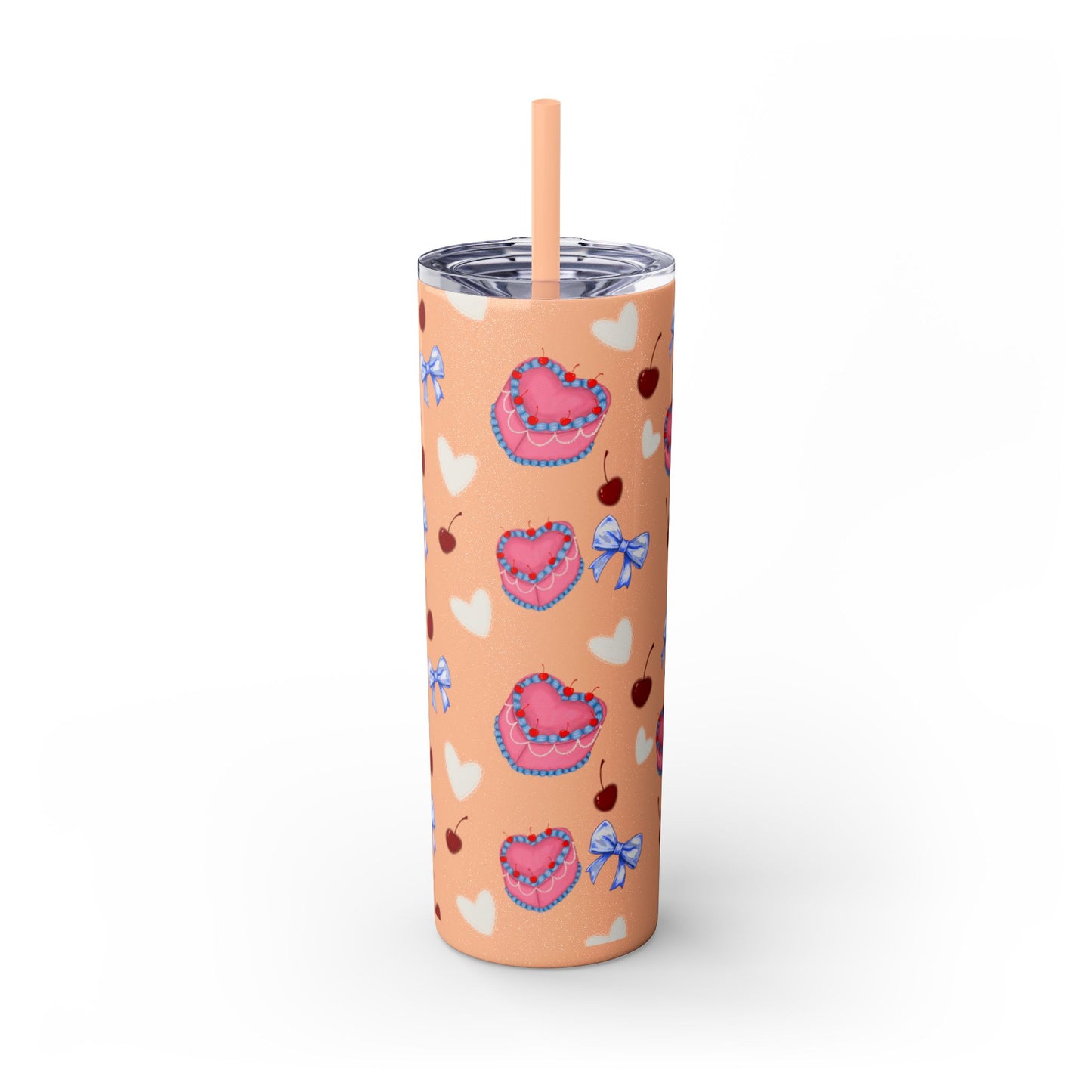 Heart Cake Skinny Tumbler, 20oz | Cute Hearts & Bows Drinkware | Gift for Her, Love Mug, Floral Tumbler, Sweetheart Tumbler