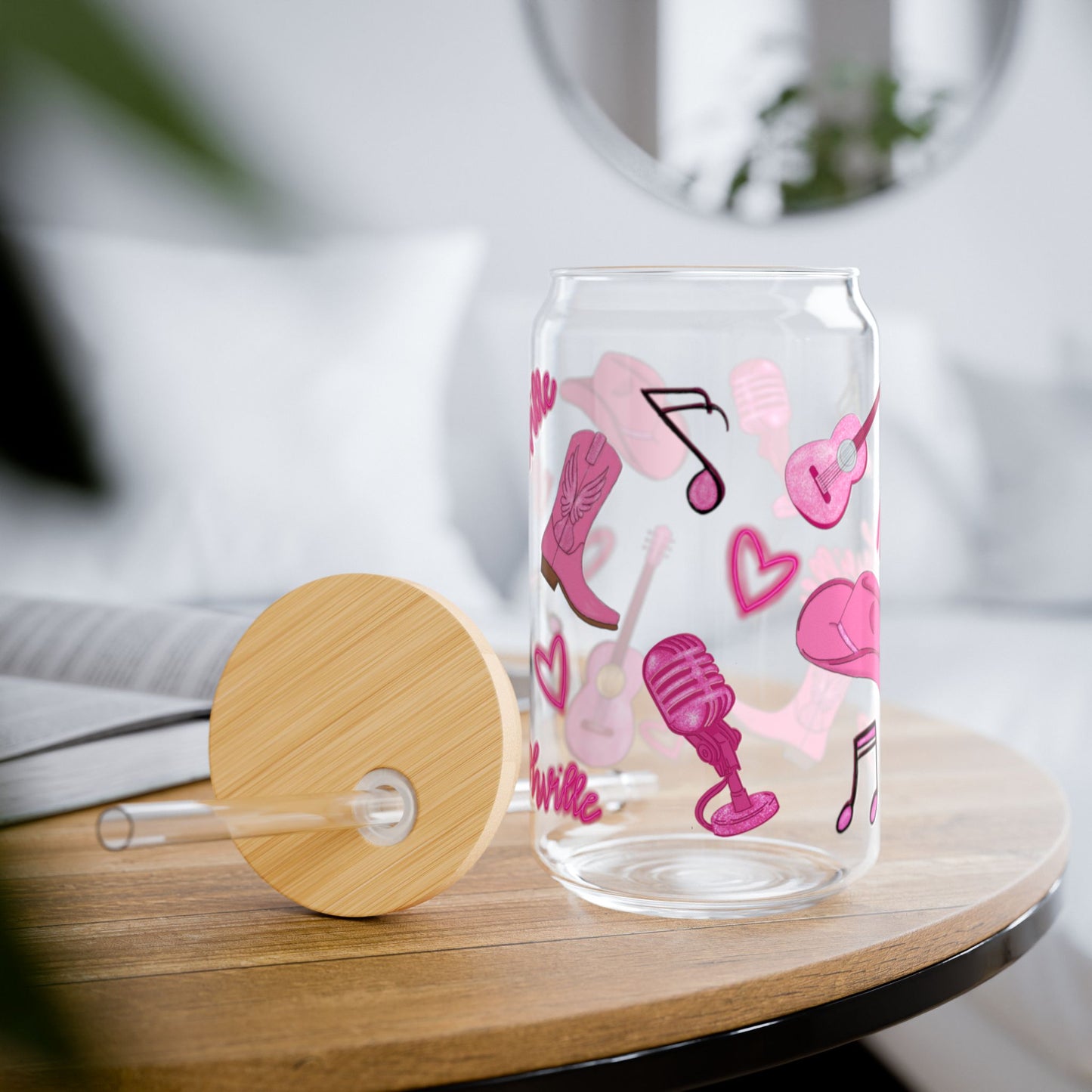 Nashville Pink Music Sipper Glass, Unique Drinkware for Music Lovers, Perfect Gift for Singers, Customizable Glass, 16oz