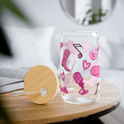 Nashville Pink Music Sipper Glass, Unique Drinkware for Music Lovers, Perfect Gift for Singers, Customizable Glass, 16oz