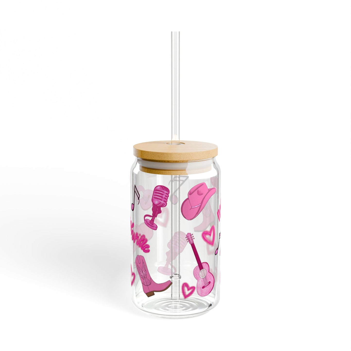 Nashville Pink Music Sipper Glass, Unique Drinkware for Music Lovers, Perfect Gift for Singers, Customizable Glass, 16oz