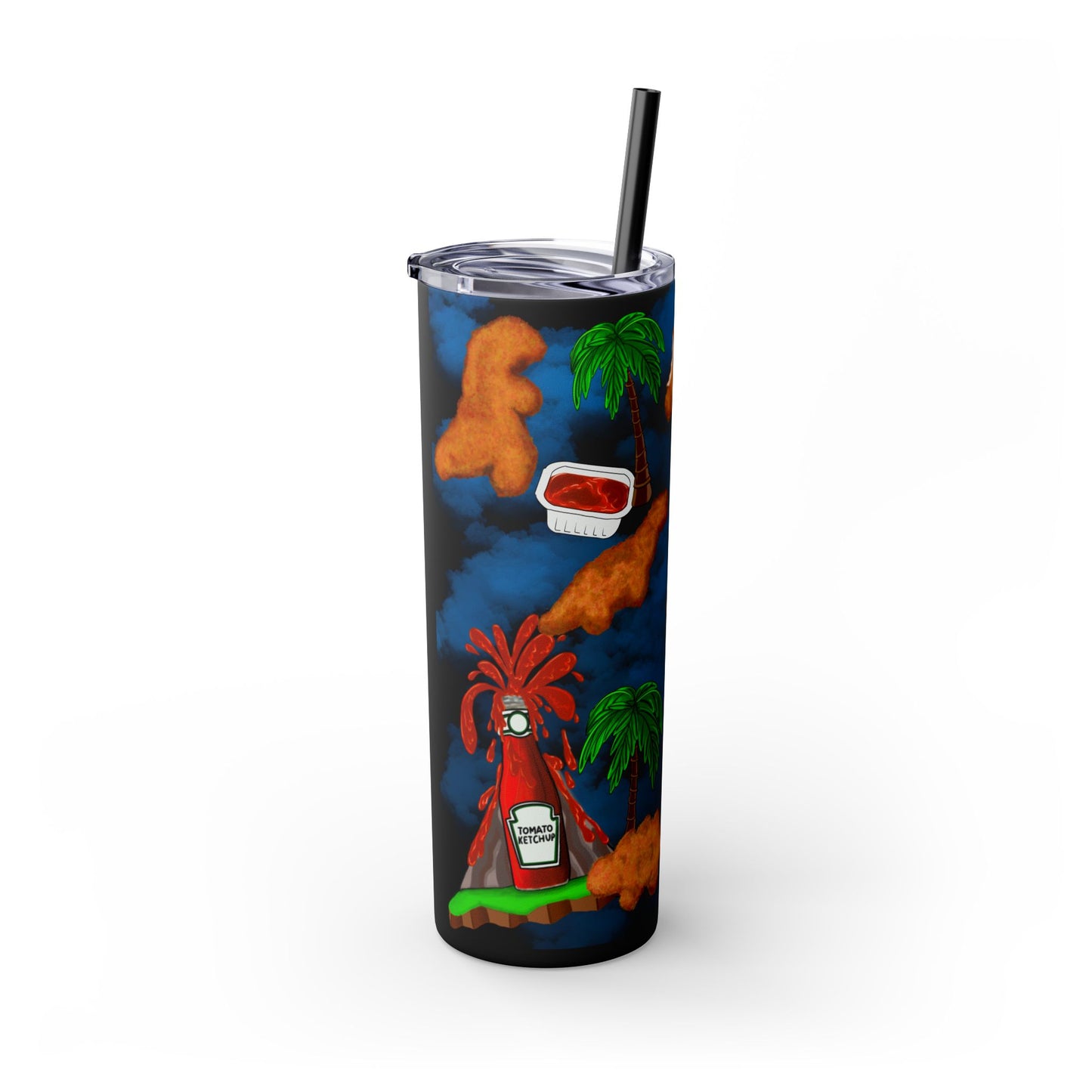 Dino Nuggets Tropical Themed Skinny Tumbler with Straw, 20oz | Fun Vacation Drinkware, Summer, Hawaiian Party, Gift for Beach Lovers