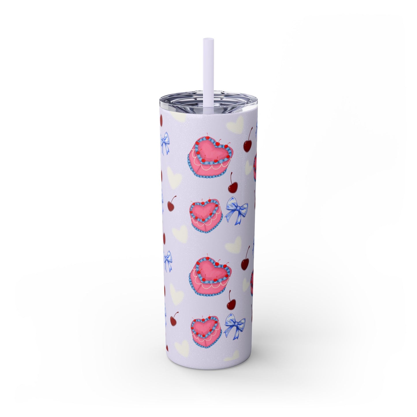 Heart Cake Skinny Tumbler, 20oz | Cute Hearts & Bows Drinkware | Gift for Her, Love Mug, Floral Tumbler, Sweetheart Tumbler