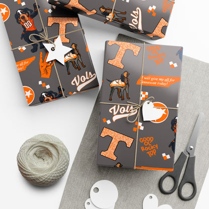 Tennessee Vols Gift Wrap Paper – Orange & Gray College Sports Wrapping Paper with Mascot, T & 'Vols' Logos
