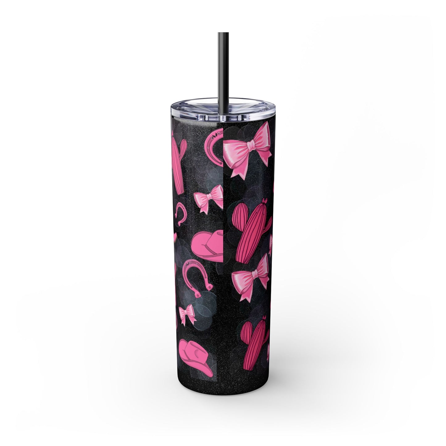 Fun Pink Cowgirl Skinny Tumbler - 20oz, Western Style Drinkware, Cactus and Bow Design, Perfect for Gifts, Summer Parties, or Rodeos