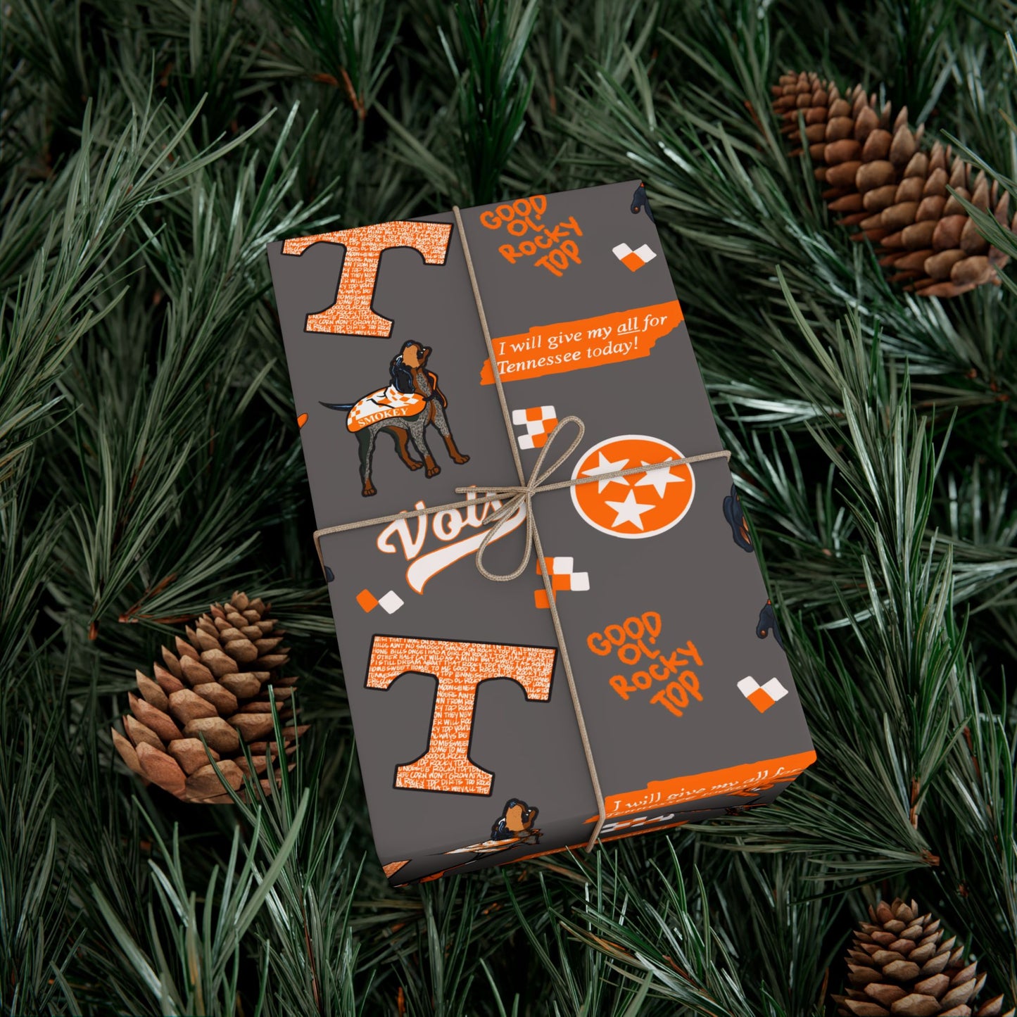 Tennessee Vols Gift Wrap Paper – Orange & Gray College Sports Wrapping Paper with Mascot, T & 'Vols' Logos