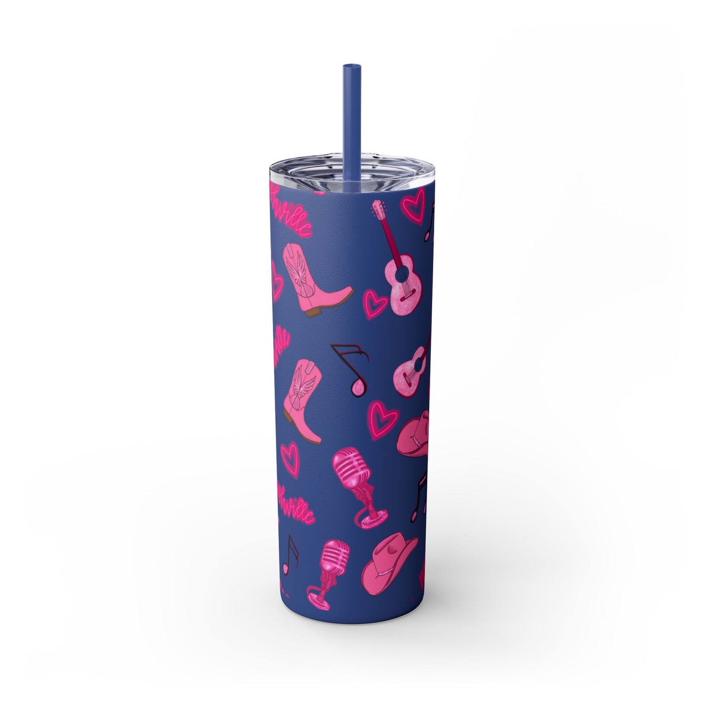 Pink Nashville Themed Skinny Tumbler | 20oz Drink Cup for Concerts, Parties, Gifts, Festivals, or Daily Use