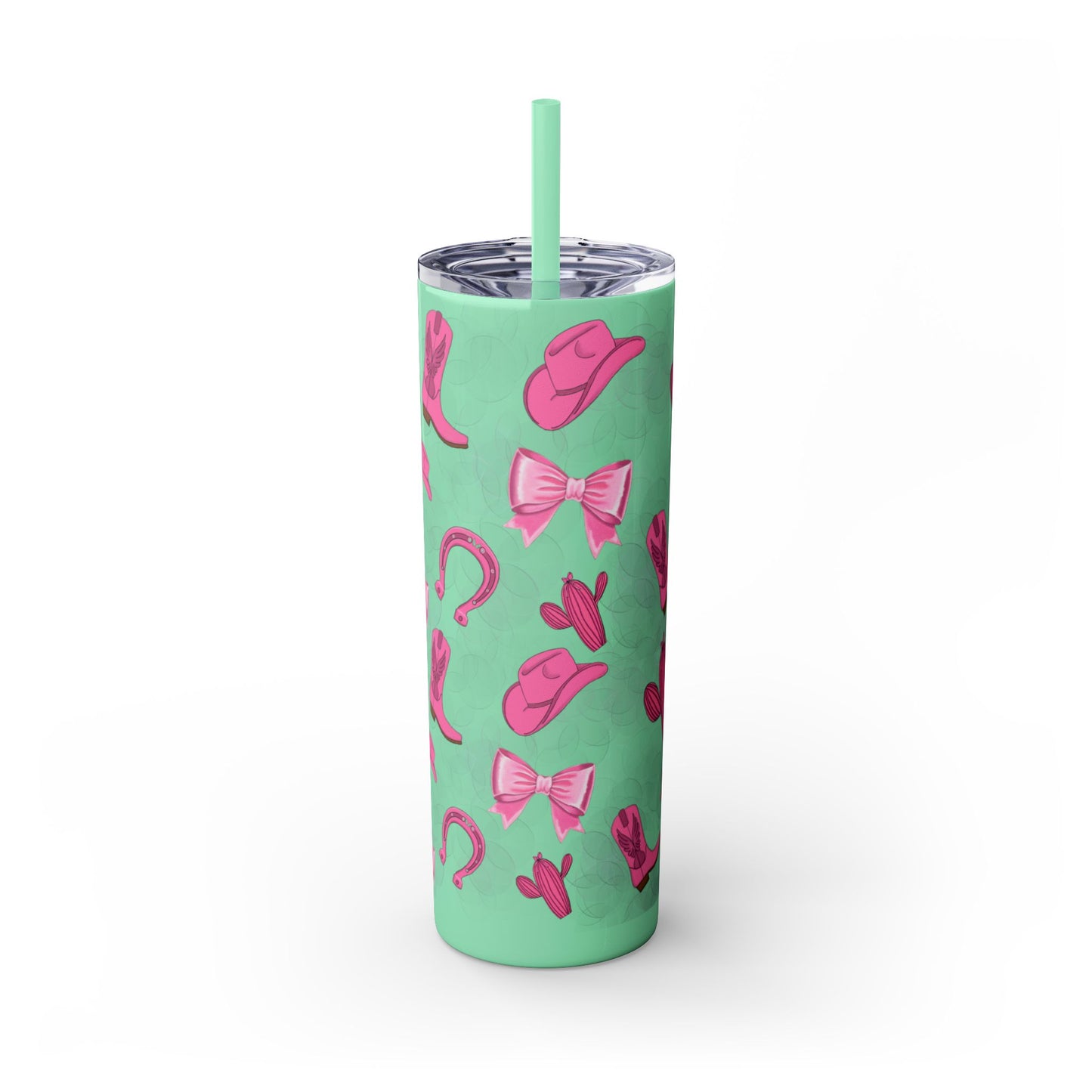 Fun Pink Cowgirl Skinny Tumbler - 20oz, Western Style Drinkware, Cactus and Bow Design, Perfect for Gifts, Summer Parties, or Rodeos