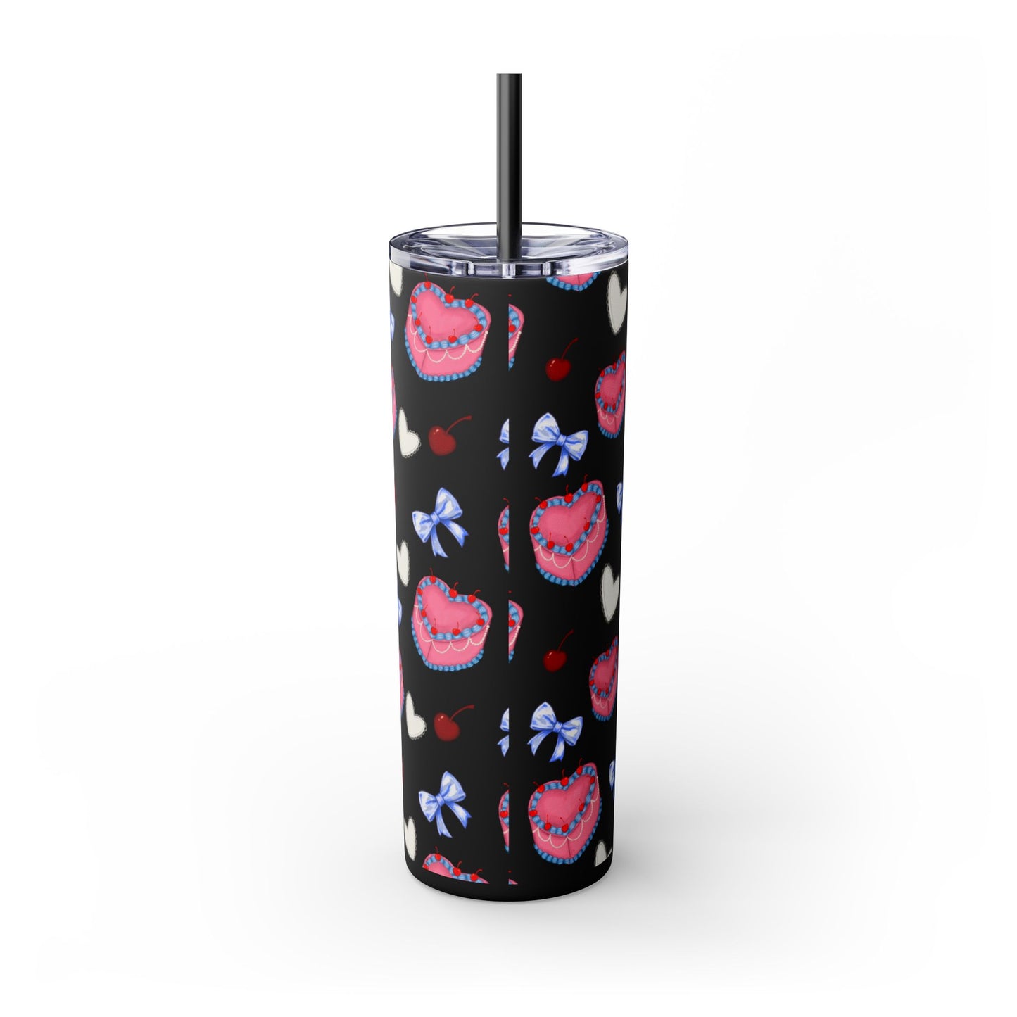 Heart Cake Skinny Tumbler, 20oz | Cute Hearts & Bows Drinkware | Gift for Her, Love Mug, Floral Tumbler, Sweetheart Tumbler