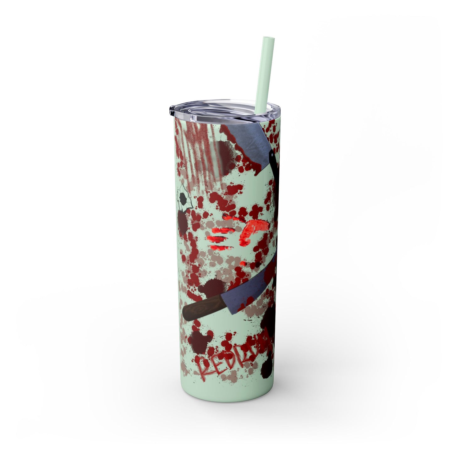 Blood Splatter Print Skinny Tumbler | 20oz Insulated Travel Cup, Unique Gift for Artists, Halloween Decor, Stylish Water Bottle, Revenge Themed
