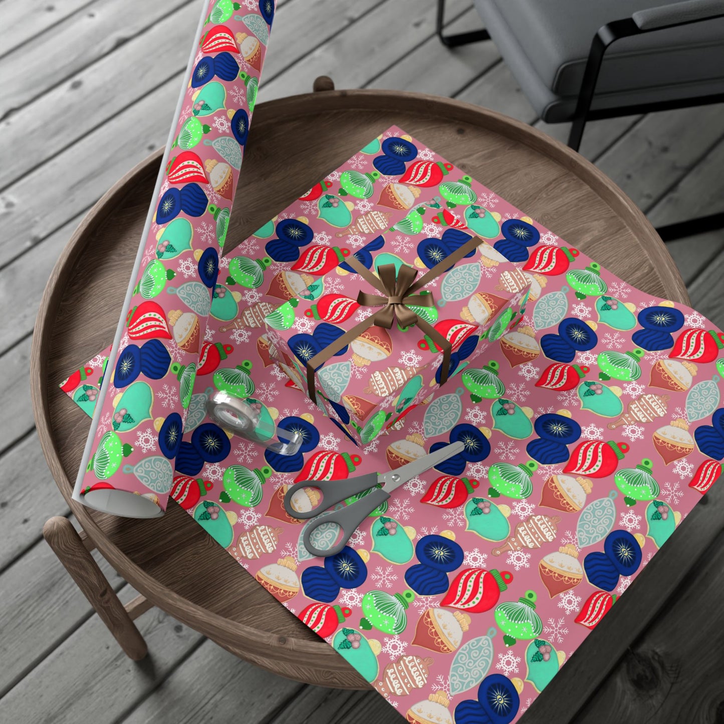 Cookie Holiday Ornament Gift Wrap Paper — Pink Retro Bauble Pattern