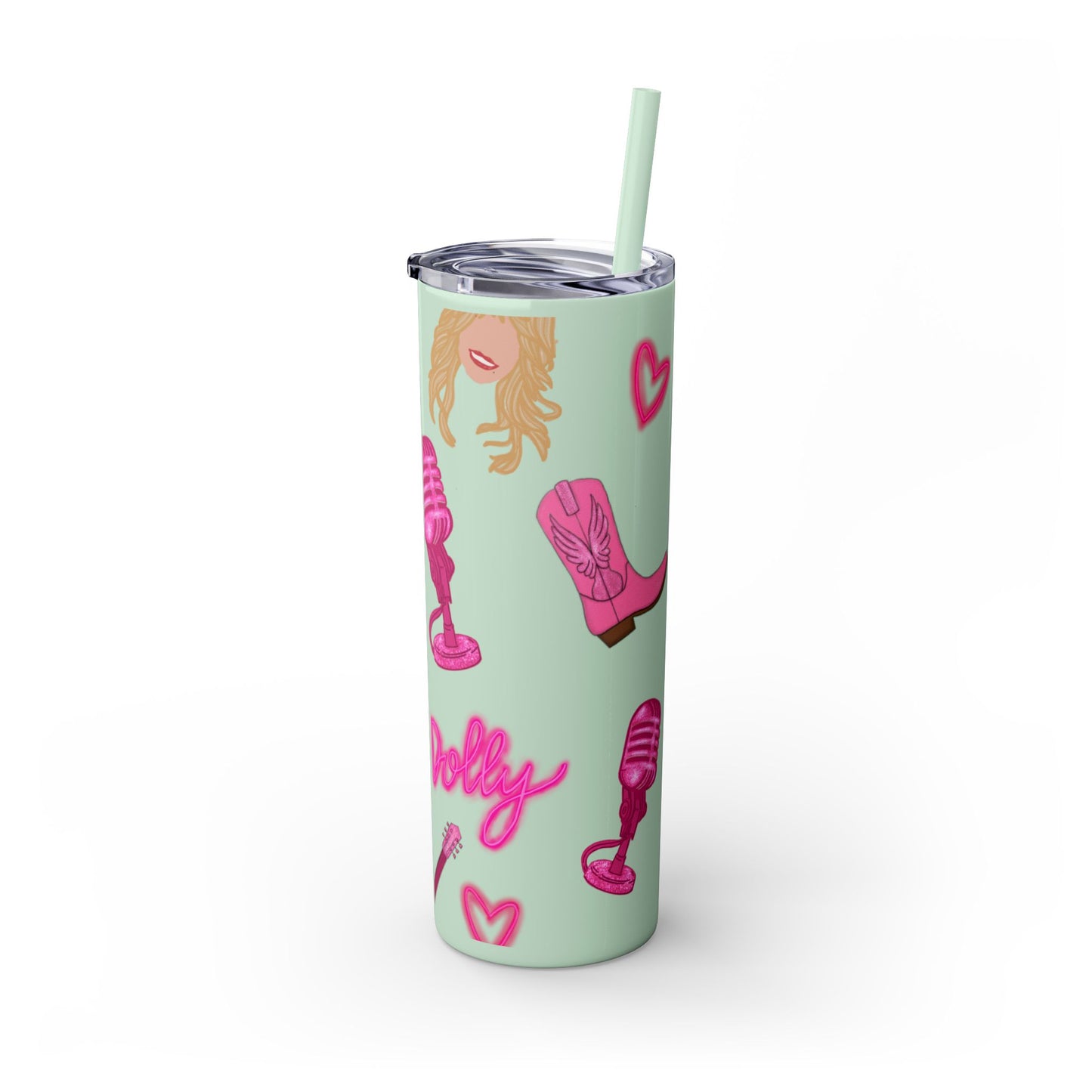 Dolly Parton Tumbler, 20oz Skinny Drinkware with Straw, Perfect for Concerts, Gifts for Music Lovers, Cute Pink Design, Fun Party Favor