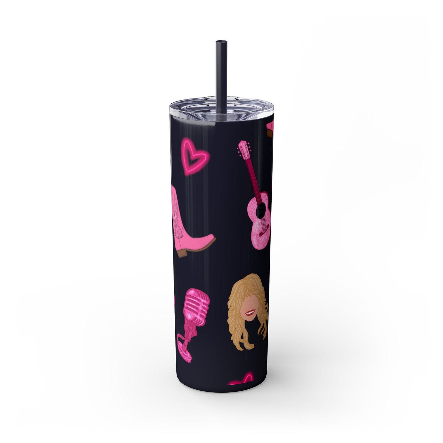 Dolly Parton Tumbler, 20oz Skinny Drinkware with Straw, Perfect for Concerts, Gifts for Music Lovers, Cute Pink Design, Fun Party Favor
