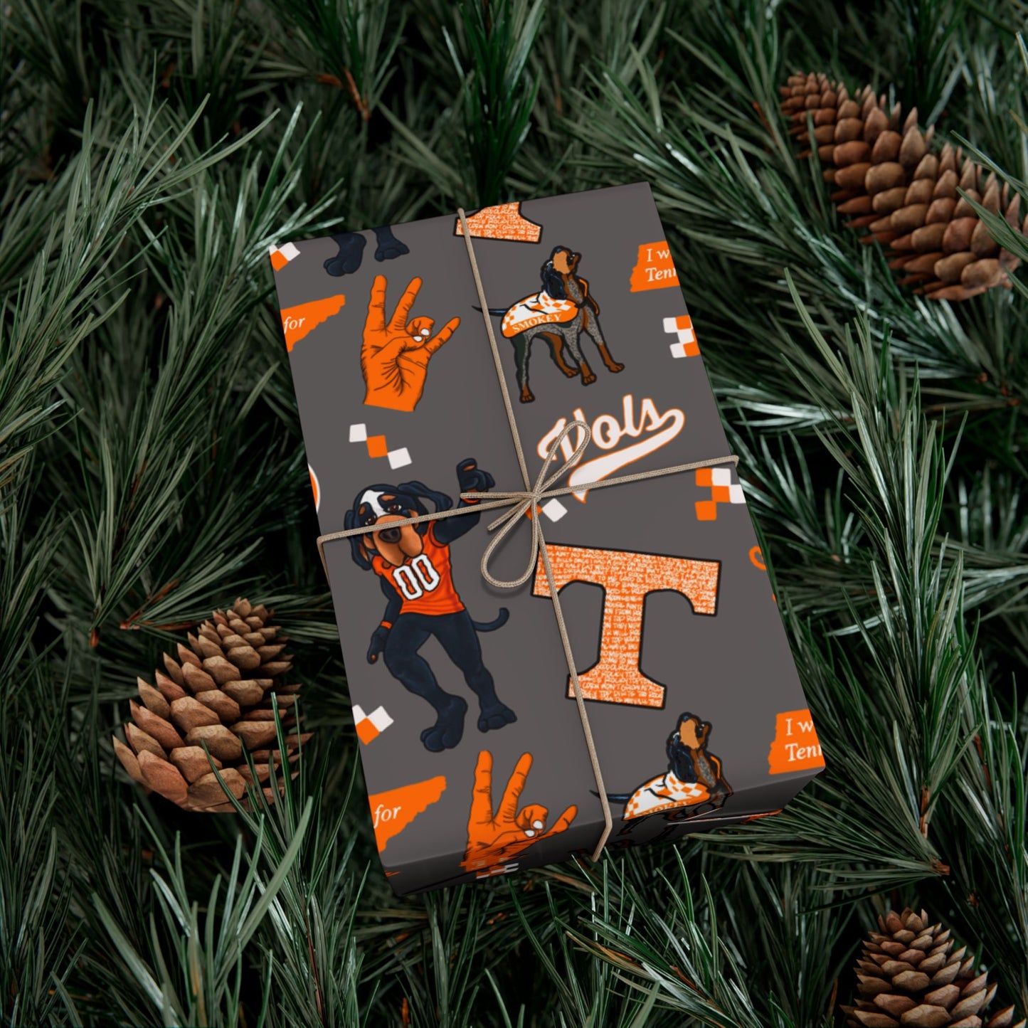 Tennessee Vols Gift Wrap Paper – Orange & Gray College Sports Wrapping Paper with Mascot, T & 'Vols' Logos