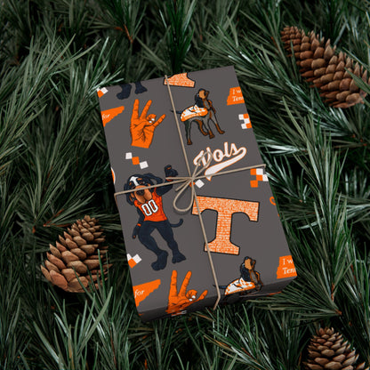Tennessee Vols Gift Wrap Paper – Orange & Gray College Sports Wrapping Paper with Mascot, T & 'Vols' Logos