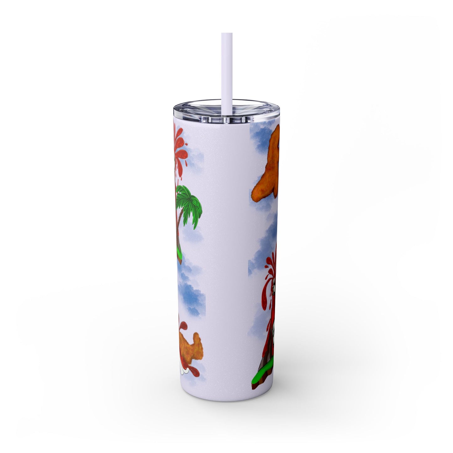 Dino Nuggets Tropical Themed Skinny Tumbler with Straw, 20oz | Fun Vacation Drinkware, Summer, Hawaiian Party, Gift for Beach Lovers