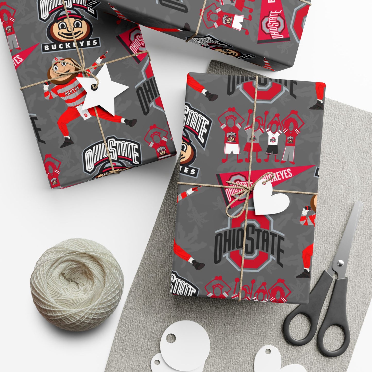 Ohio State Buckeyes Gift Wrap Paper - Brutus Mascot College Football Wrapping Paper